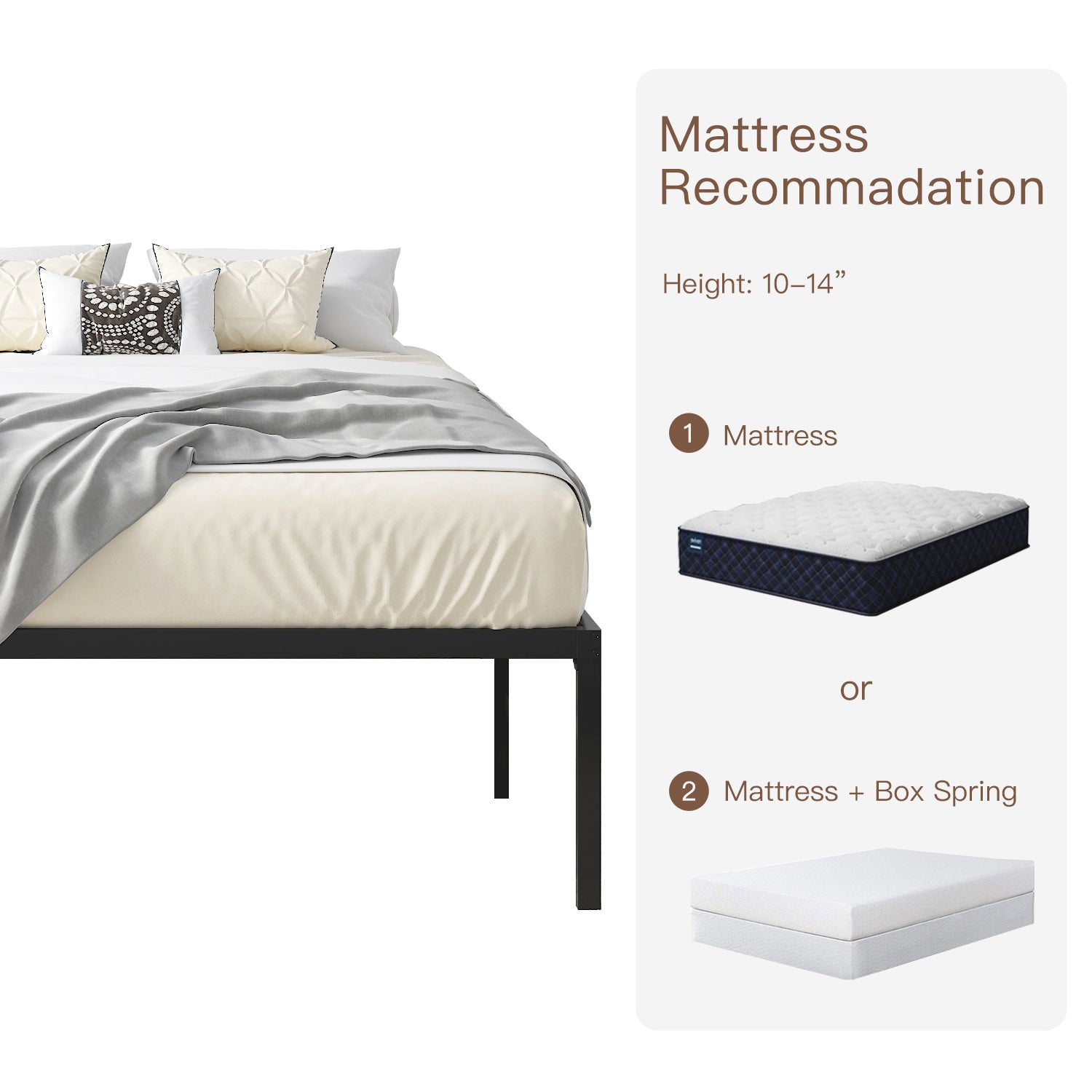 Einfach Platform Bed Frame with Metal Slat Support,16.5'' Under-bed Storage Space, Black