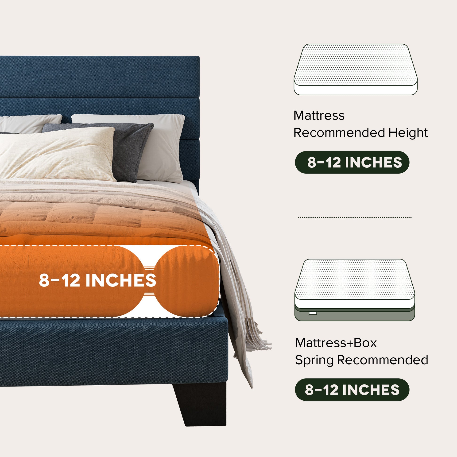 Einfach Bed Frame, Platform Bed Frame with Pannel Upholstered Fabric Headboard