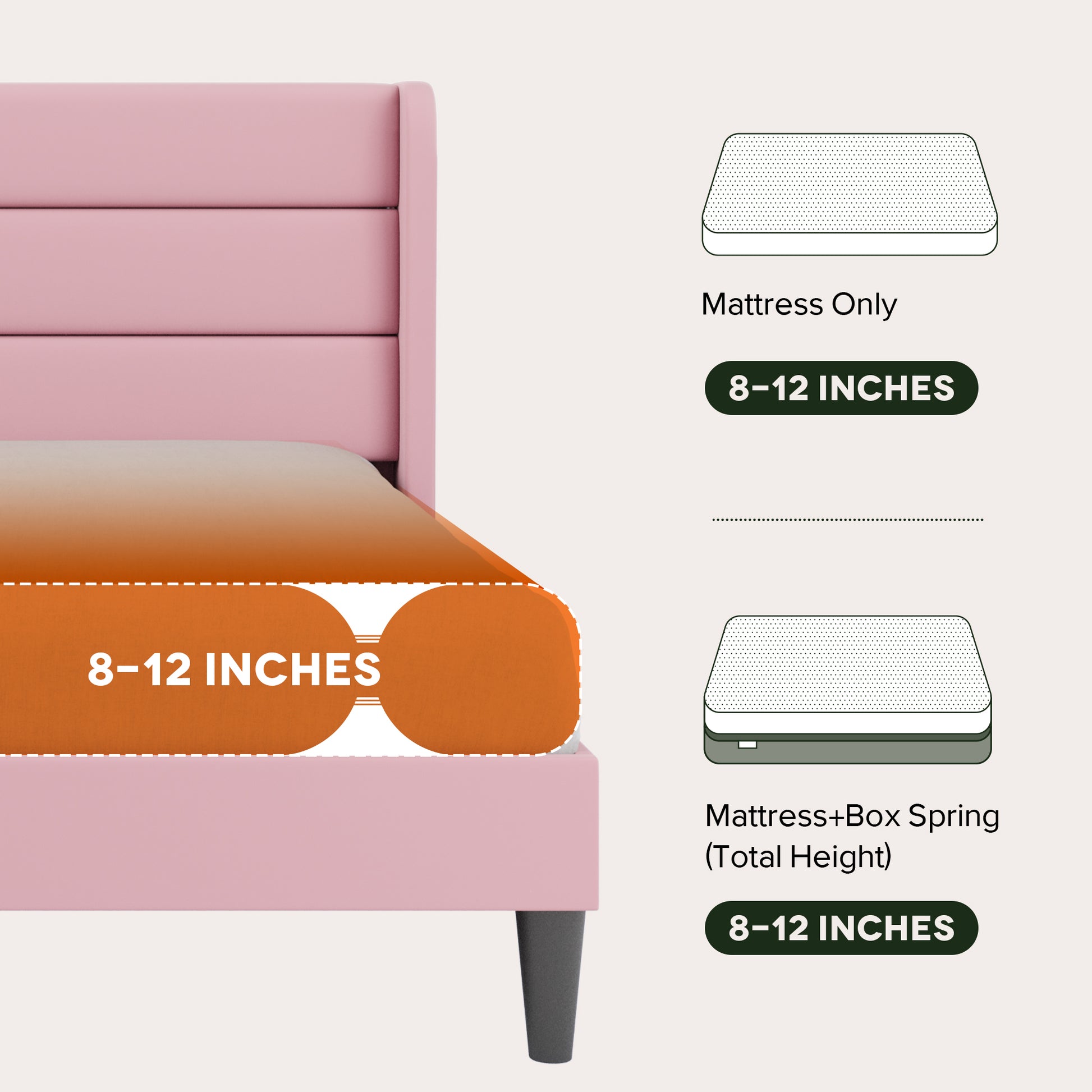 Einfach Luxury Velvet Upholstered Platform Bed Frame with Wingback Headboard