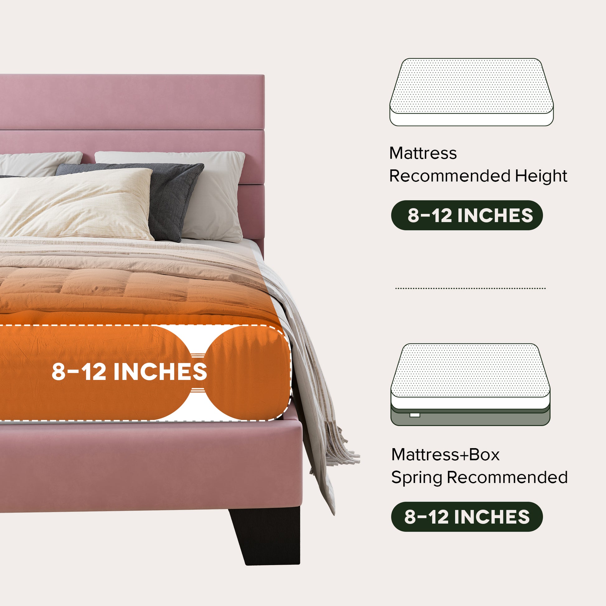 Einfach Bed Frame, Platform Bed Frame with Panel Upholstered Headboard