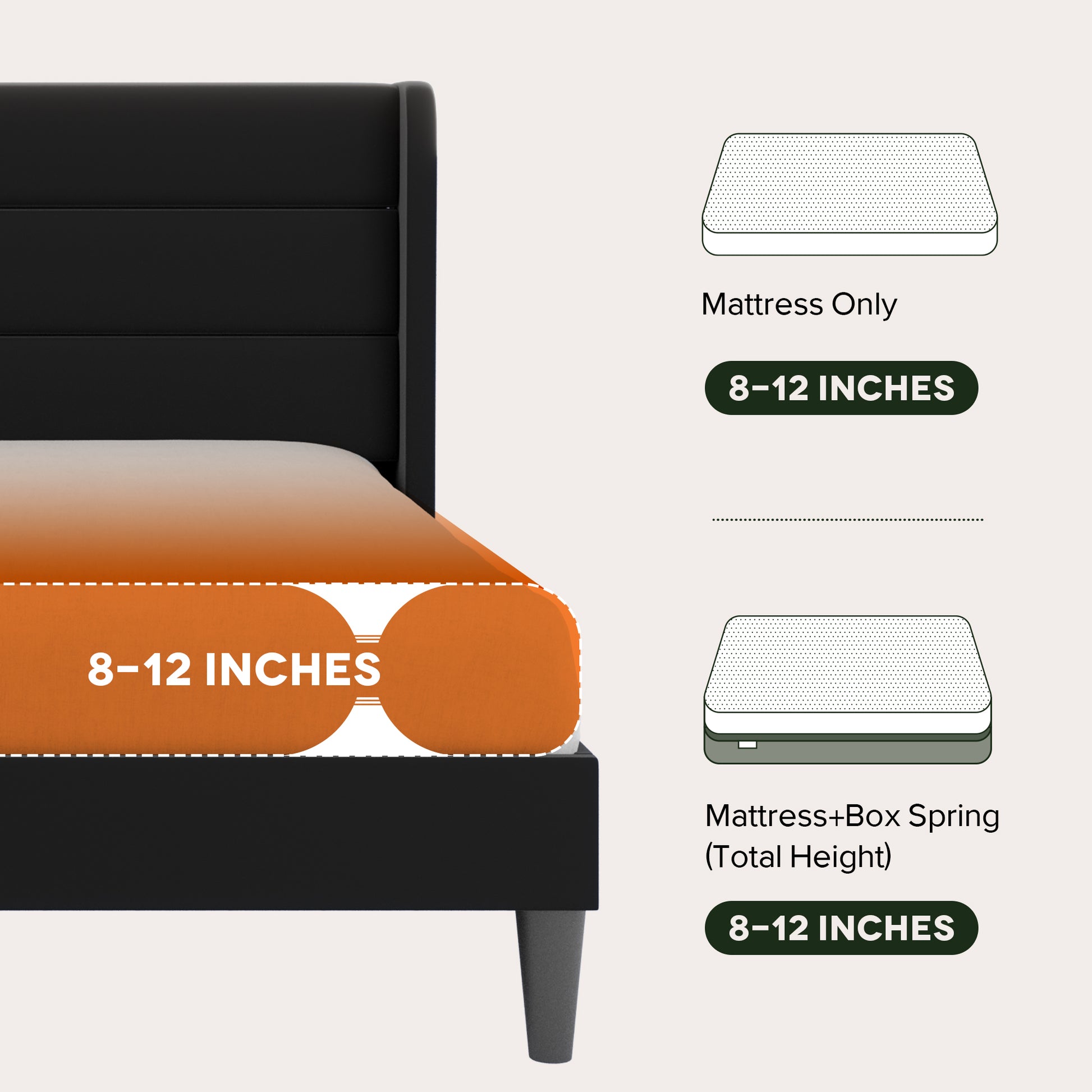 Einfach Luxury Velvet Upholstered Platform Bed Frame with Wingback Headboard