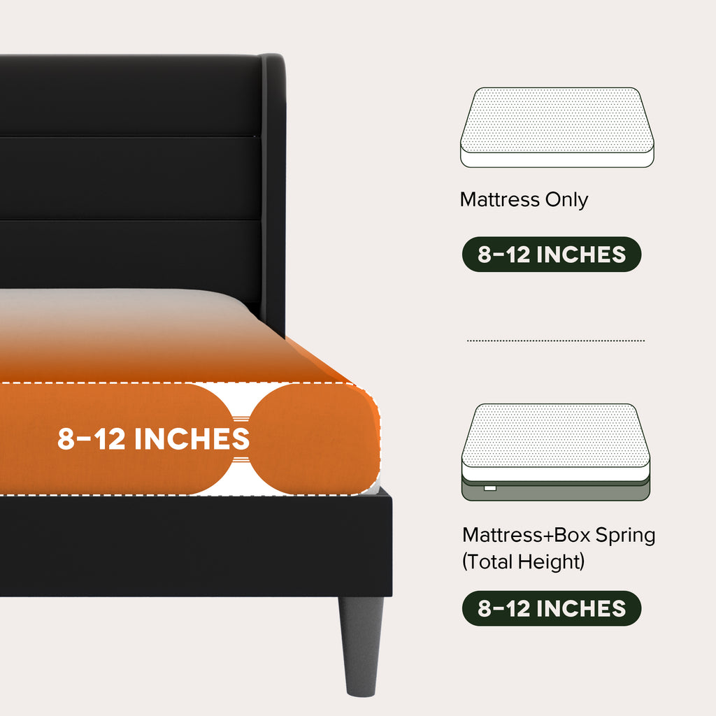 Einfach Luxury Velvet Upholstered Platform Bed Frame with Wingback Headboard