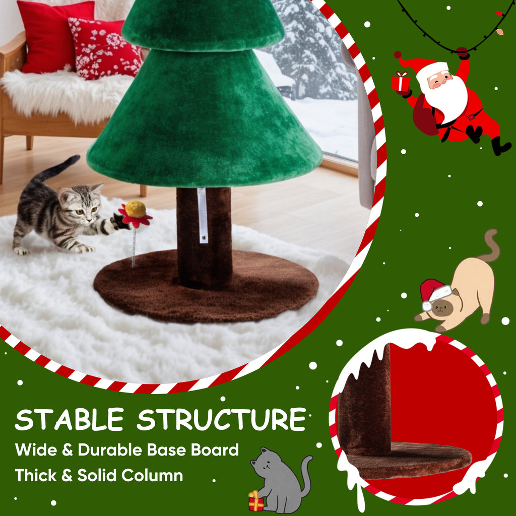 Einfach 63 inches Christmas Cat Tree and Tower Condo for Indoor Cats with Pom-Poms & Cat Teaser, Green & Brown