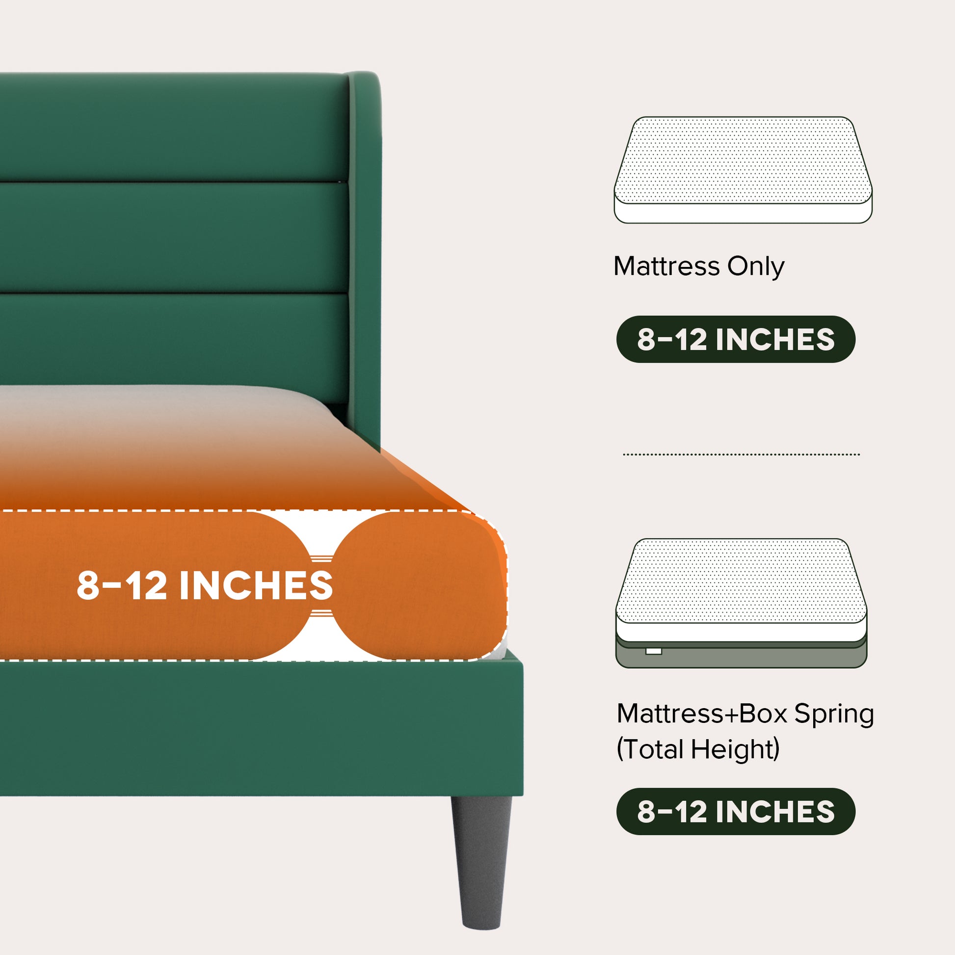 Einfach Luxury Velvet Upholstered Platform Bed Frame with Wingback Headboard