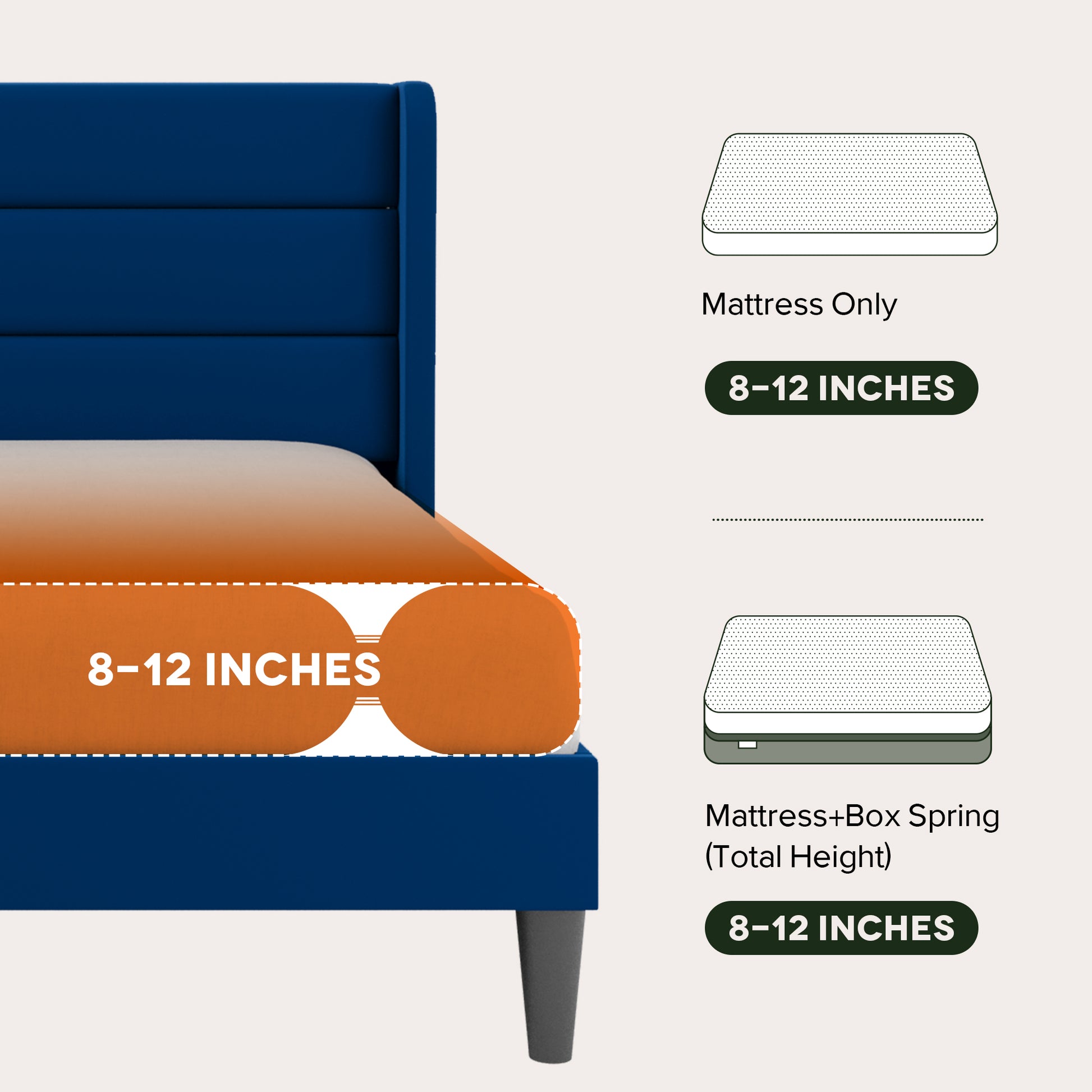 Einfach Luxury Velvet Upholstered Platform Bed Frame with Wingback Headboard