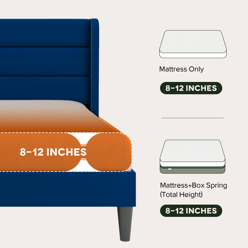 Einfach Luxury Velvet Upholstered Platform Bed Frame with Wingback Headboard