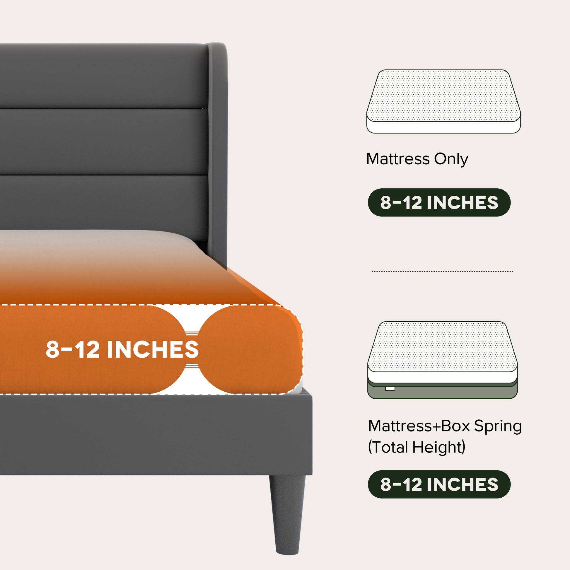 Einfach Luxury Velvet Upholstered Platform Bed Frame with Wingback Headboard