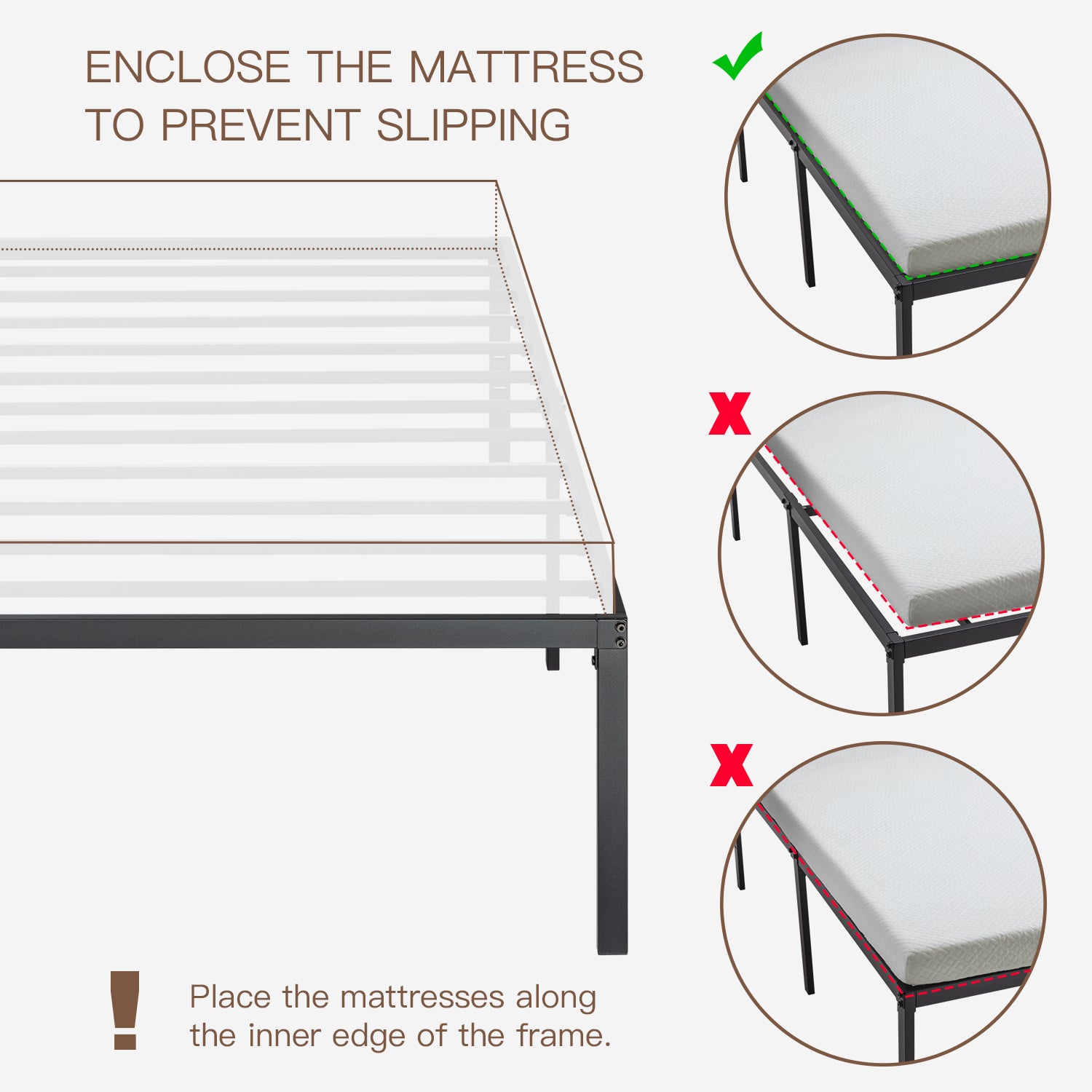 Einfach Platform Bed Frame with Metal Slat Support,16.5'' Under-bed Storage Space, Black