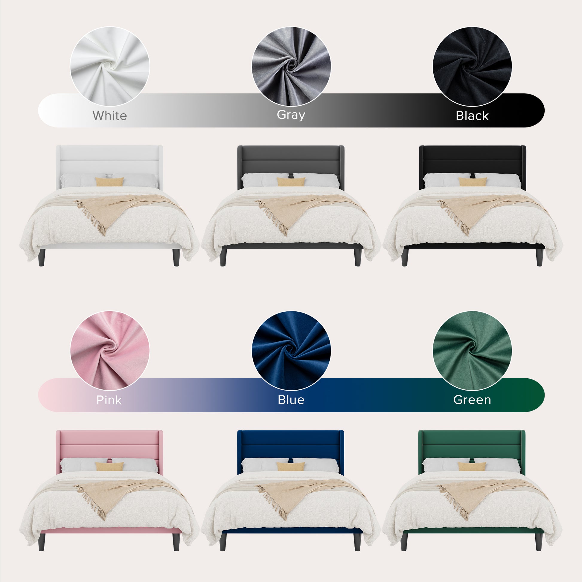 Einfach Luxury Velvet Upholstered Platform Bed Frame with Wingback Headboard