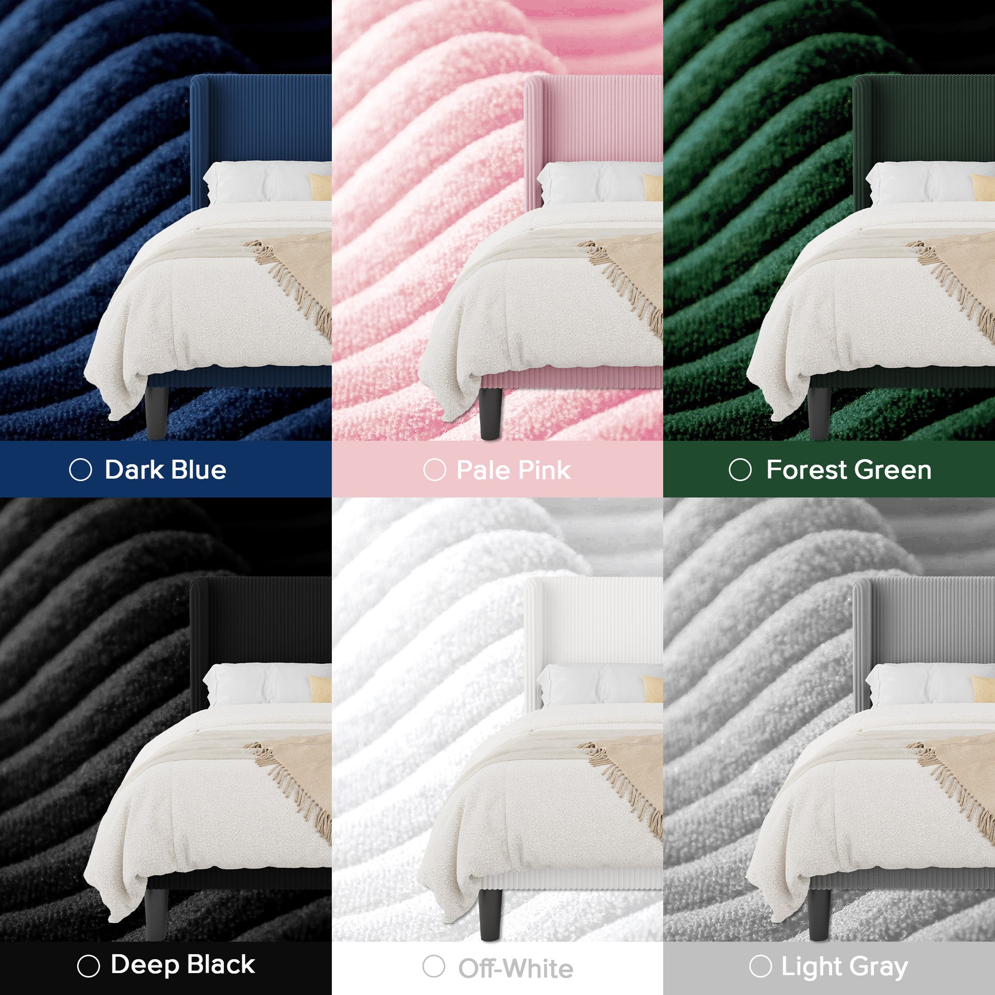 Einfach Luxury Channel-Tufted Corduroy Velvet Platform Bed Frame with Wingback Headboard