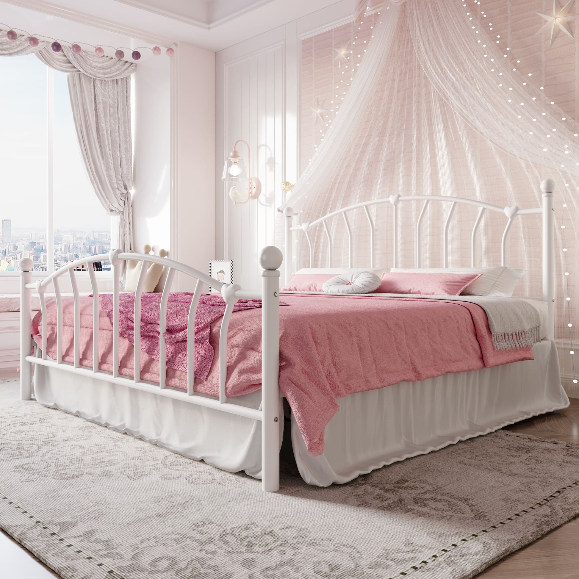 Einfach Metal Platform Bed Frame with Heart Shaped Iron-Art Headboard/Footboard, Noise Free, Easy Assembly