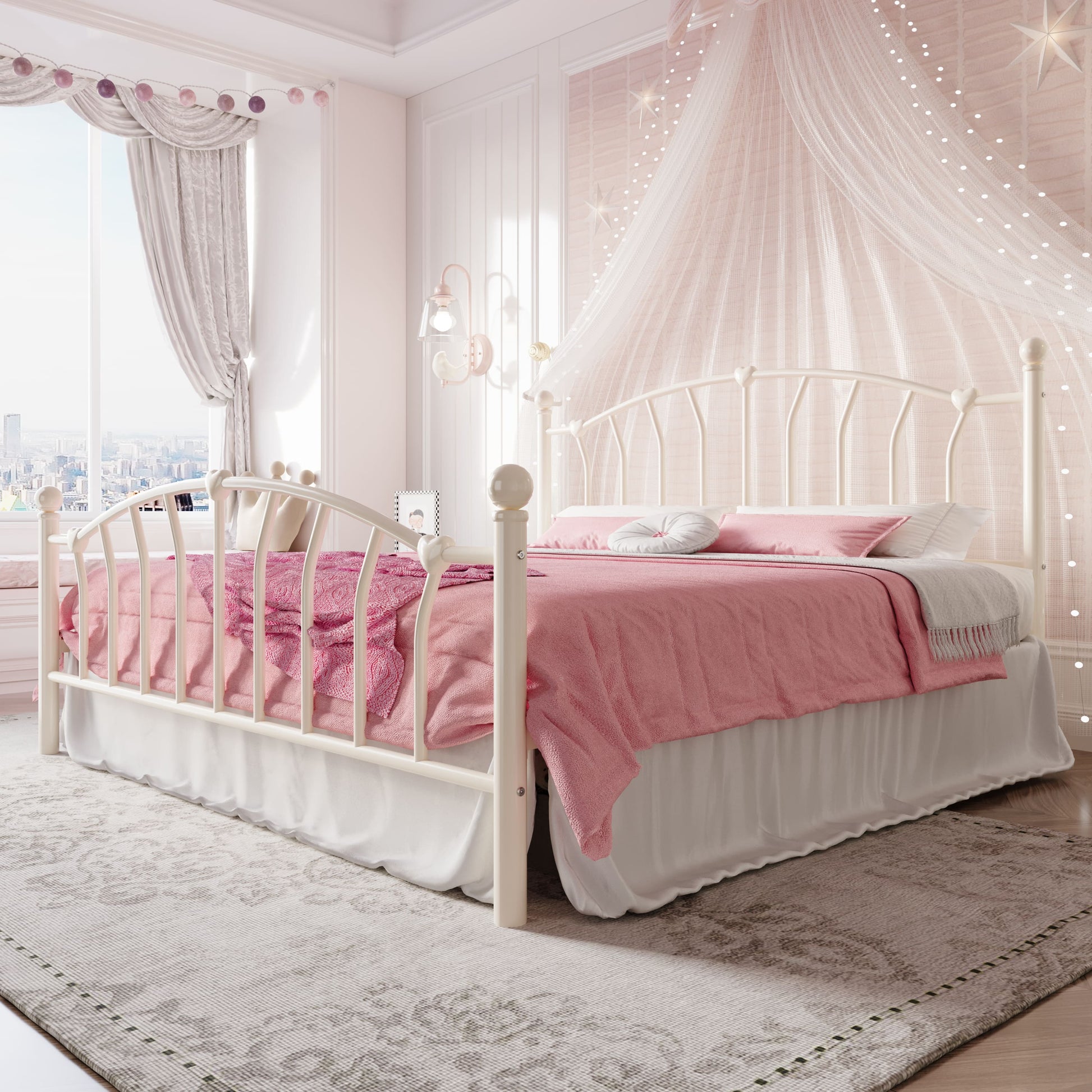 Einfach Metal Platform Bed Frame with Heart Shaped Iron-Art Headboard/Footboard, Noise Free, Easy Assembly