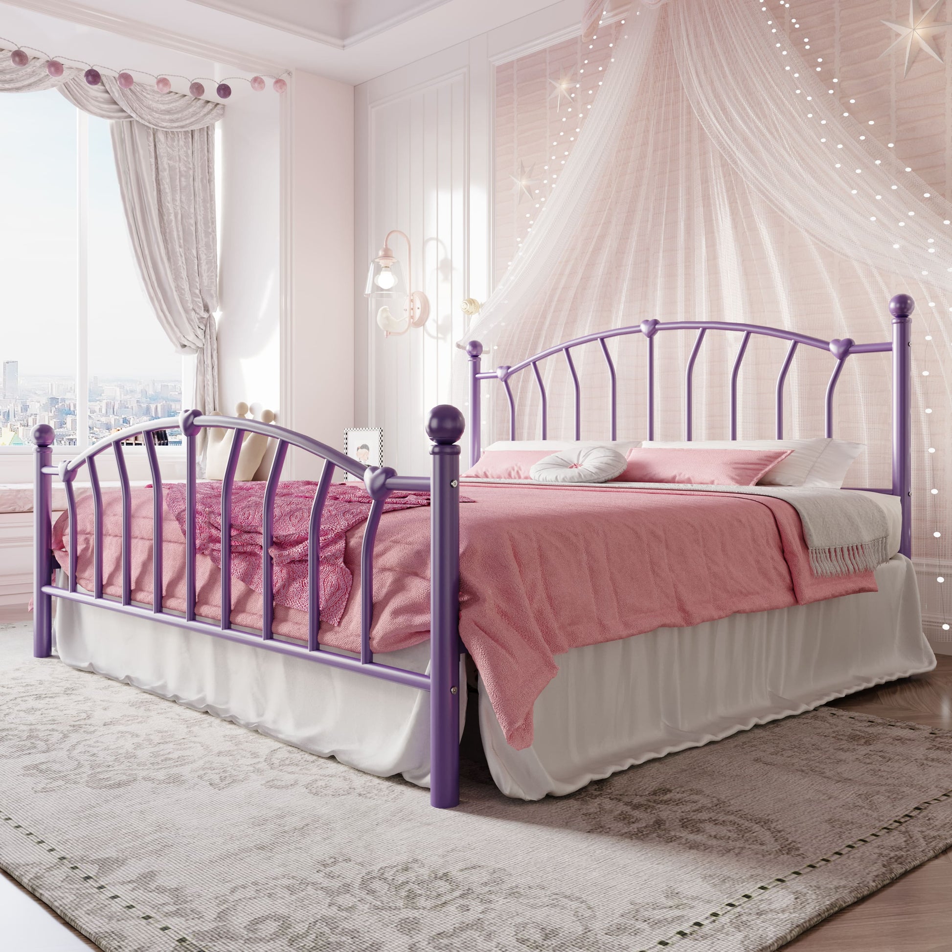 Einfach Metal Platform Bed Frame with Heart Shaped Iron-Art Headboard/Footboard, Noise Free, Easy Assembly