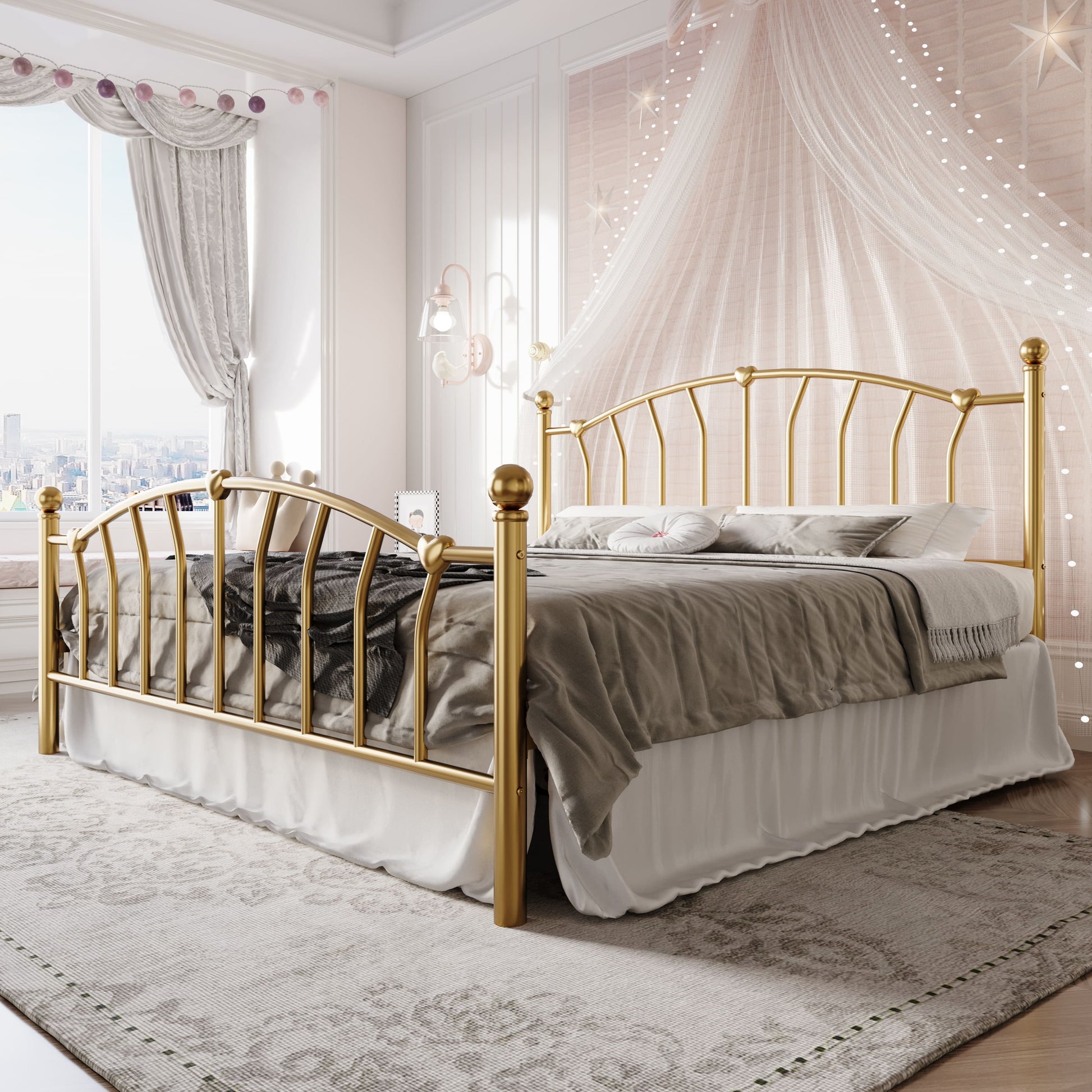 Einfach Metal Platform Bed Frame with Heart Shaped Iron-Art Headboard/Footboard, Noise Free, Easy Assembly