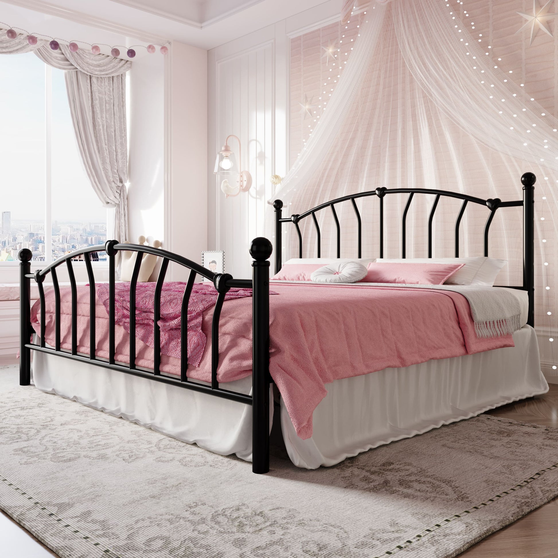 Einfach Metal Platform Bed Frame with Heart Shaped Iron-Art Headboard/Footboard, Noise Free, Easy Assembly