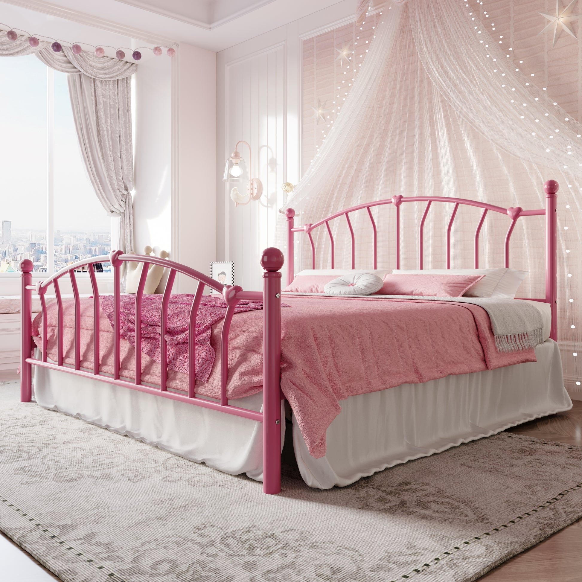 Einfach Metal Platform Bed Frame with Heart Shaped Iron-Art Headboard/Footboard, Noise Free, Easy Assembly