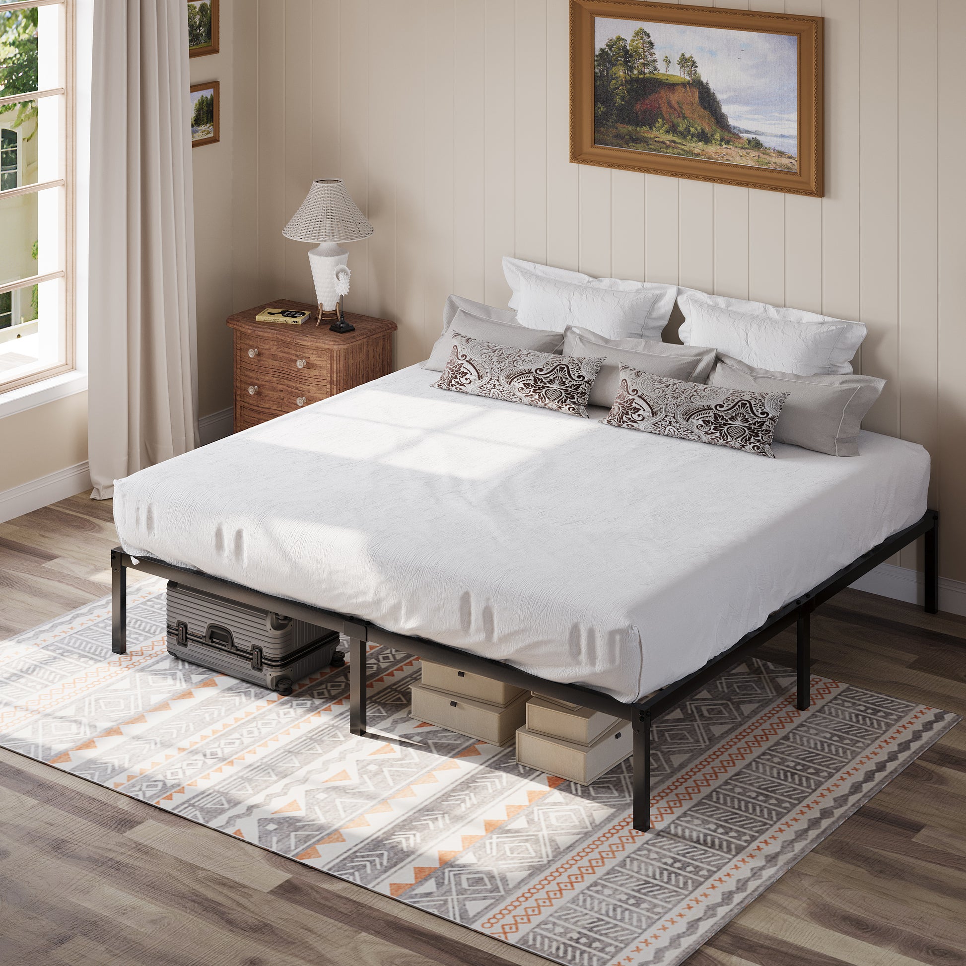 Einfach Bed Frame, 12'' Metal Platform Bed with Ample Under-Bed Storage Space, Heavy Duty, No Box Spring Needed
