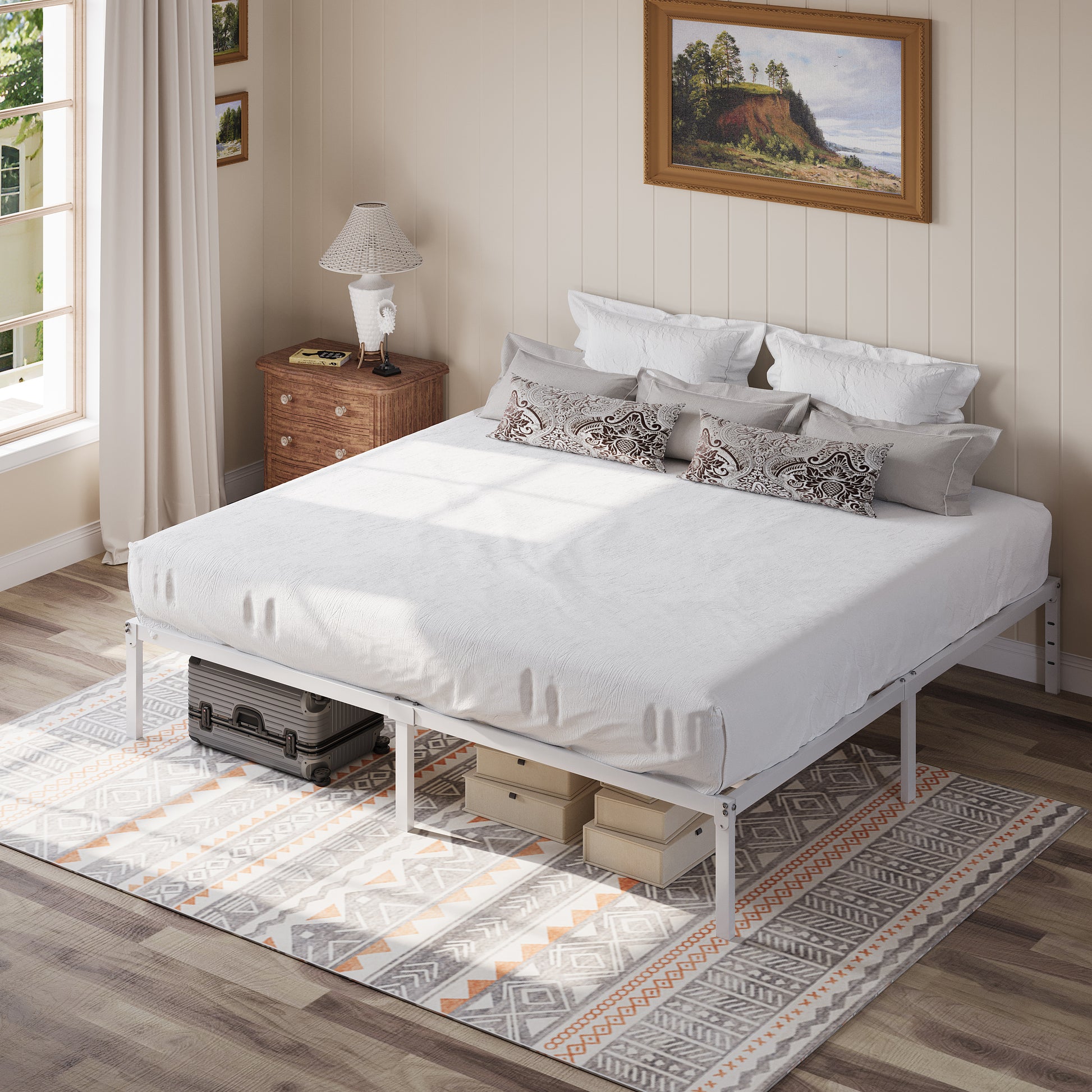 Einfach Bed Frame, 12'' Metal Platform Bed with Ample Under-Bed Storage Space, Heavy Duty, No Box Spring Needed