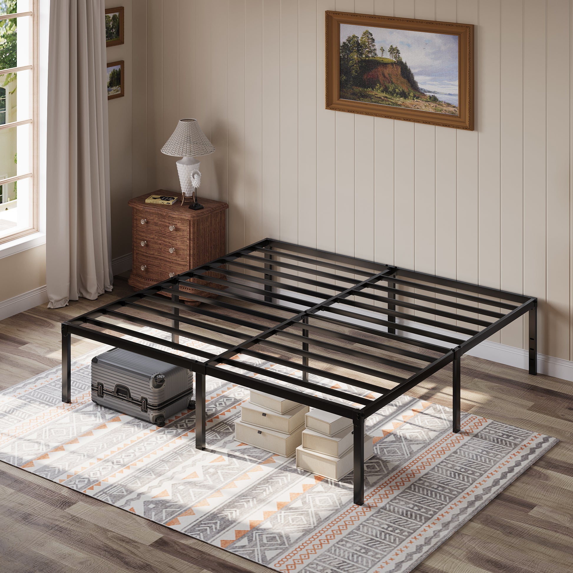 Einfach Bed Frame, 18'' Metal Platform Bed with 16.6'' Under-Bed Storage Space, Heavy Duty, No Box Spring Needed,