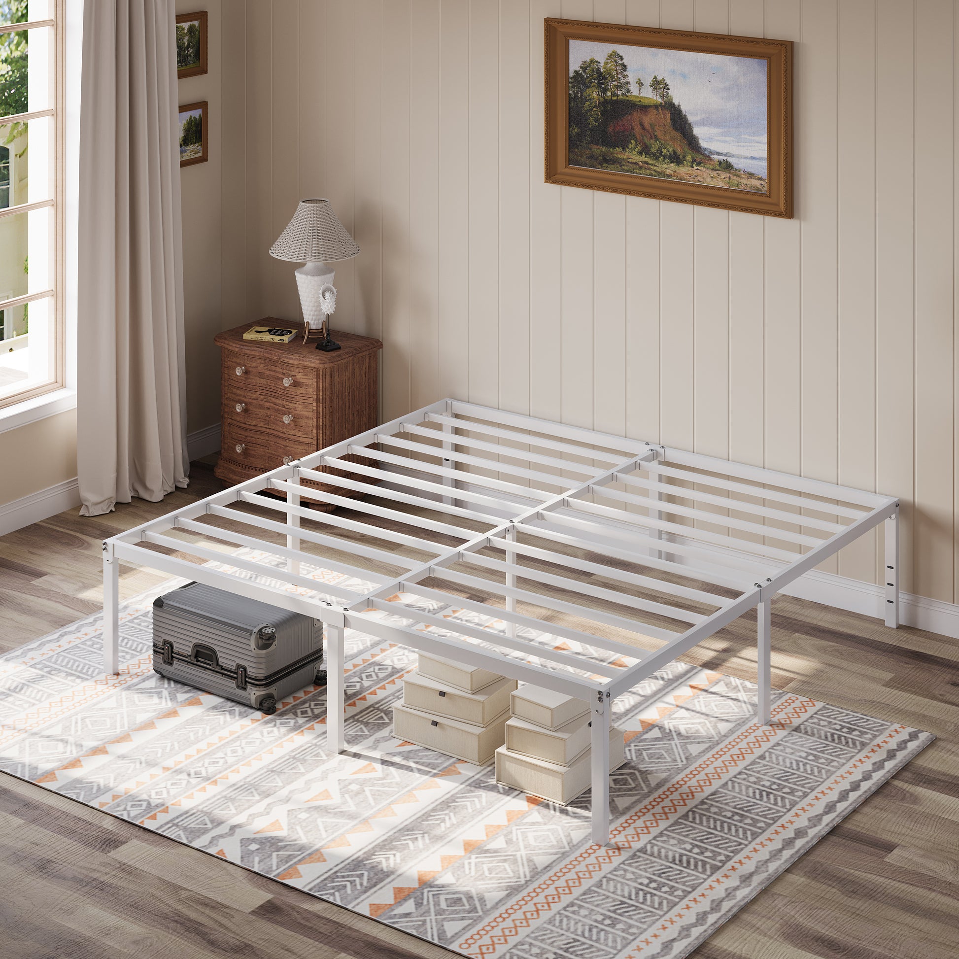 Einfach Bed Frame, 18'' Metal Platform Bed with 16.6'' Under-Bed Storage Space, Heavy Duty, No Box Spring Needed,