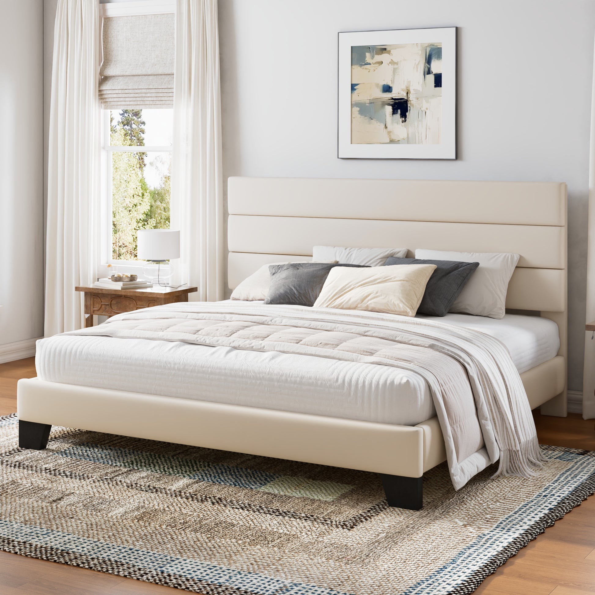 Einfach Bed Frame, Platform Bed Frame with Panel Upholstered Velvet Headboard