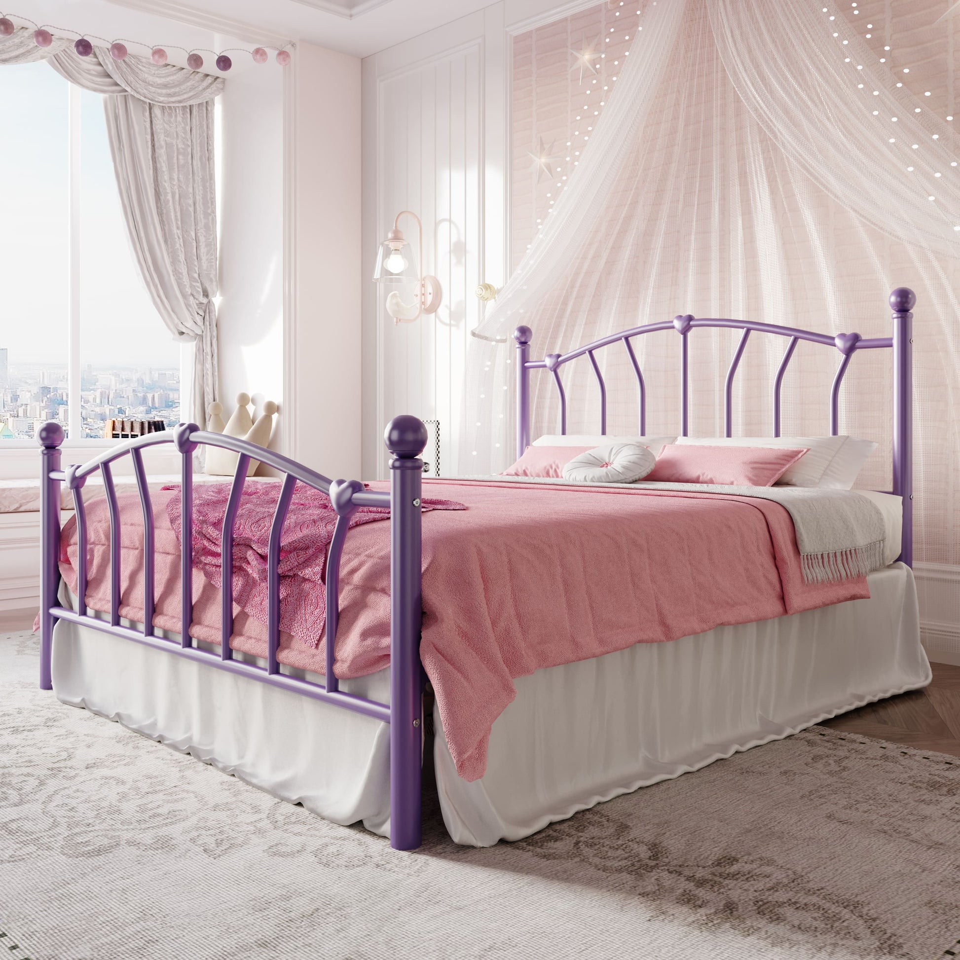 Einfach Metal Platform Bed Frame with Heart Shaped Iron-Art Headboard/Footboard, Noise Free, Easy Assembly