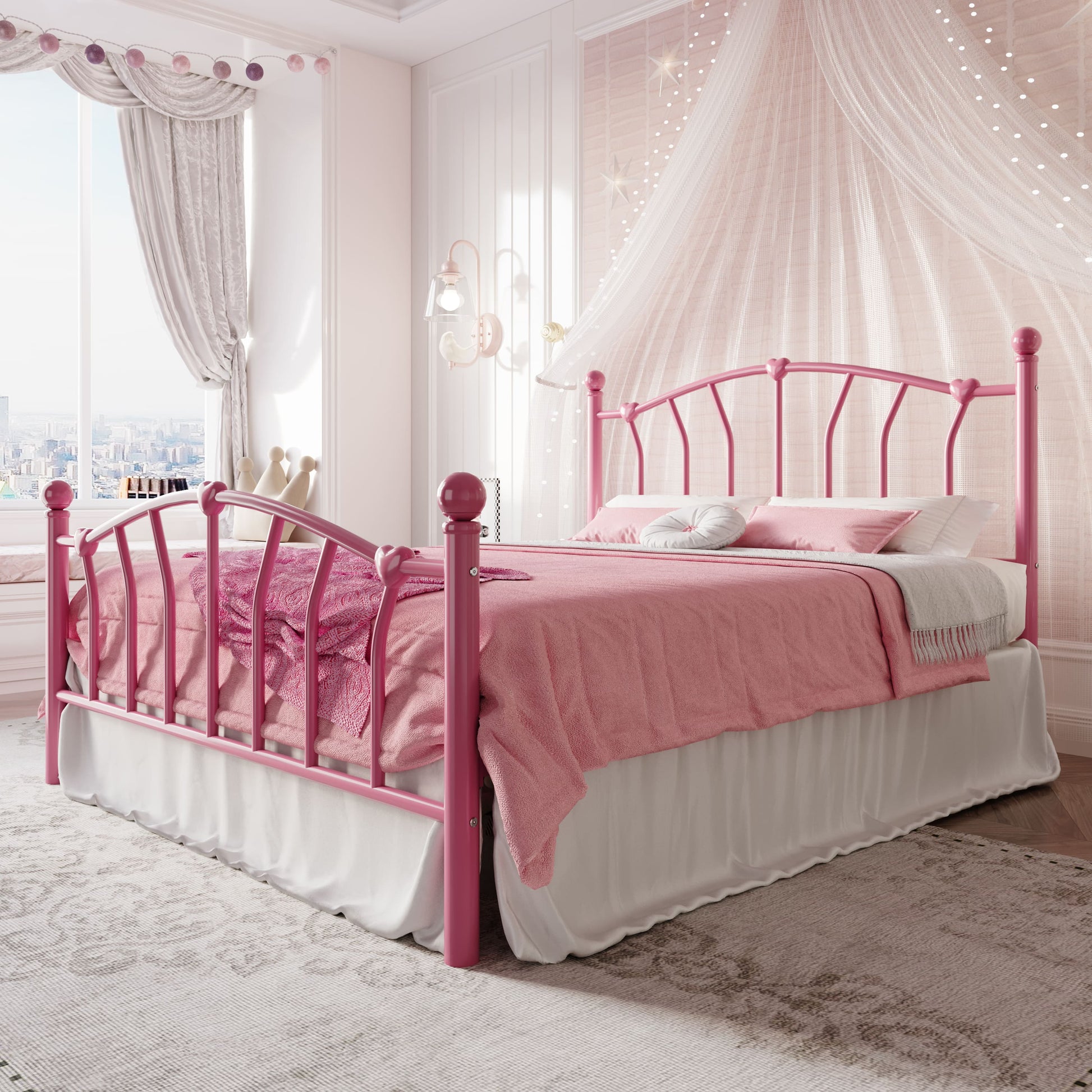 Einfach Metal Platform Bed Frame with Heart Shaped Iron-Art Headboard/Footboard, Noise Free, Easy Assembly