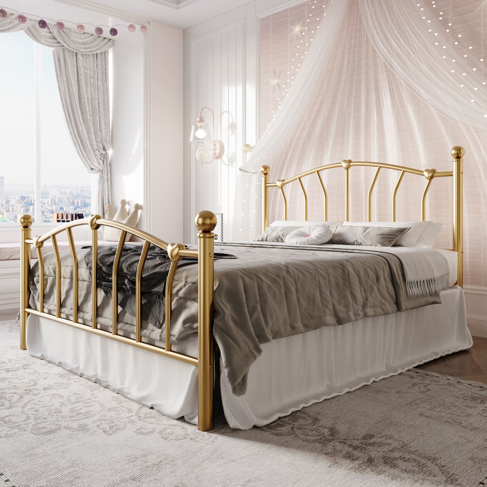 Einfach Metal Platform Bed Frame with Heart Shaped Iron-Art Headboard/Footboard, Noise Free, Easy Assembly