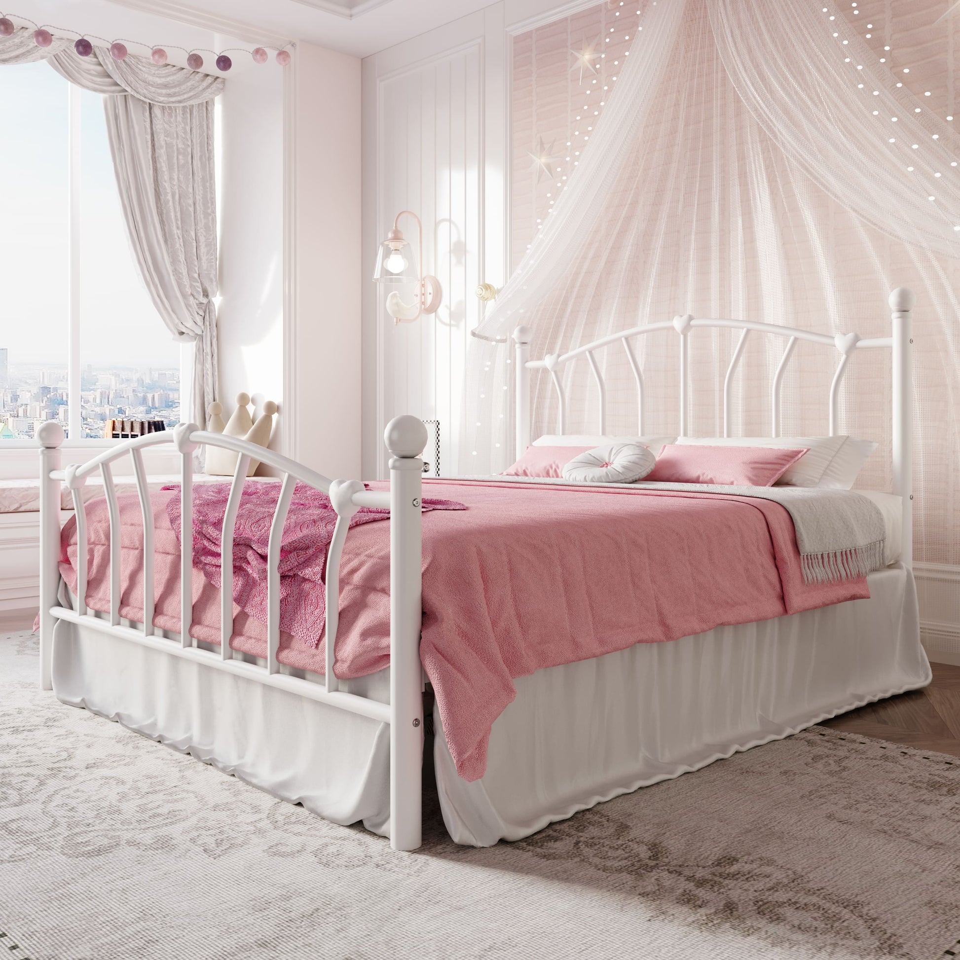Einfach Metal Platform Bed Frame with Heart Shaped Iron-Art Headboard/Footboard, Noise Free, Easy Assembly