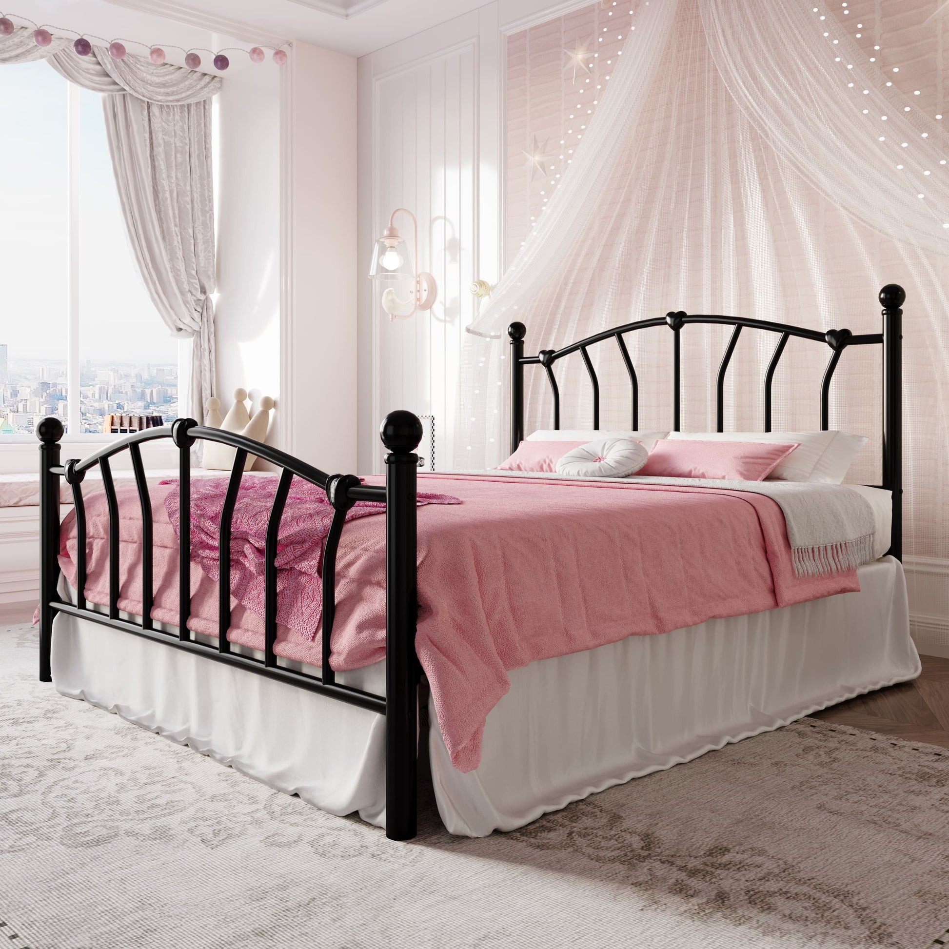 Einfach Metal Platform Bed Frame with Heart Shaped Iron-Art Headboard/Footboard, Noise Free, Easy Assembly