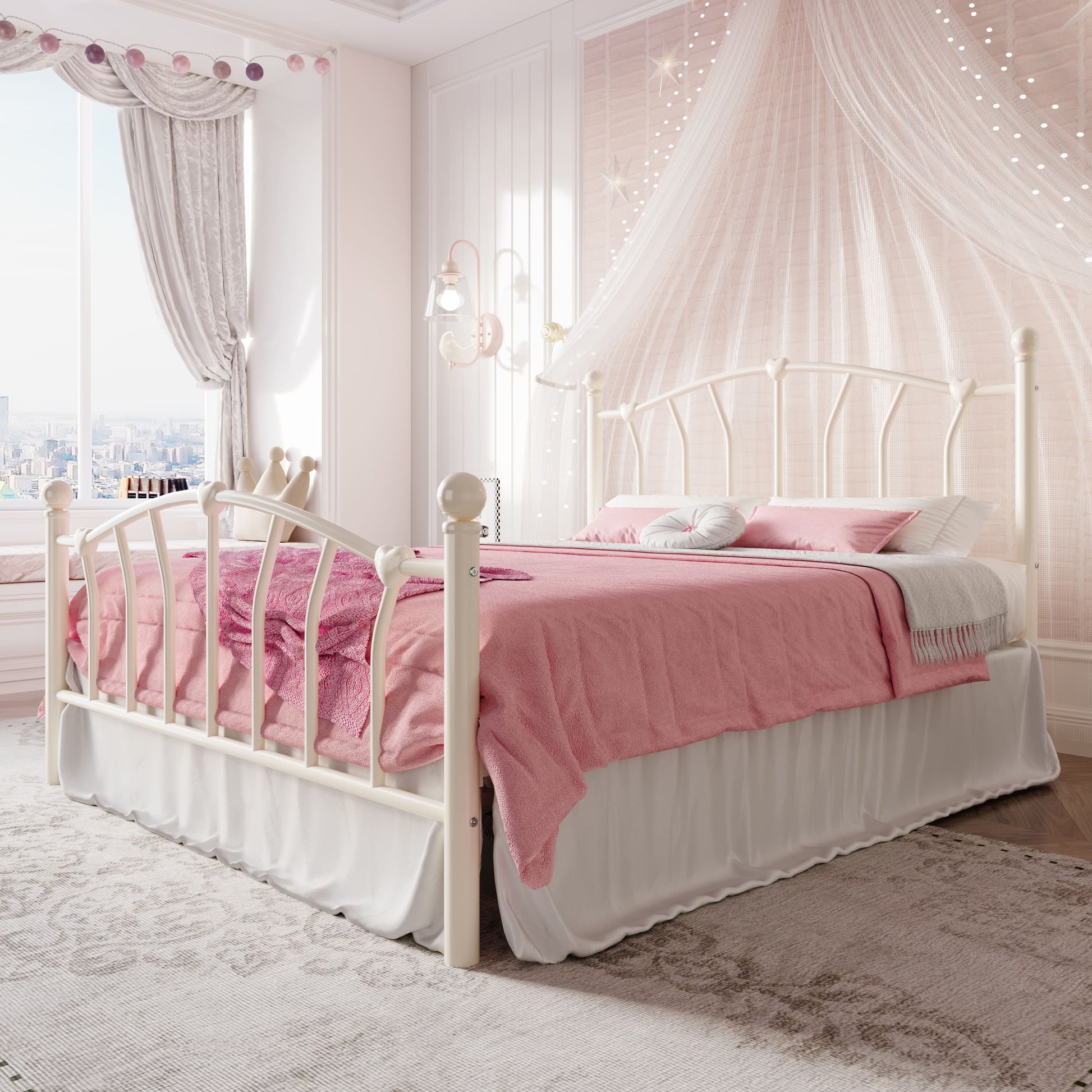 Einfach Metal Platform Bed Frame with Heart Shaped Iron-Art Headboard/Footboard, Noise Free, Easy Assembly