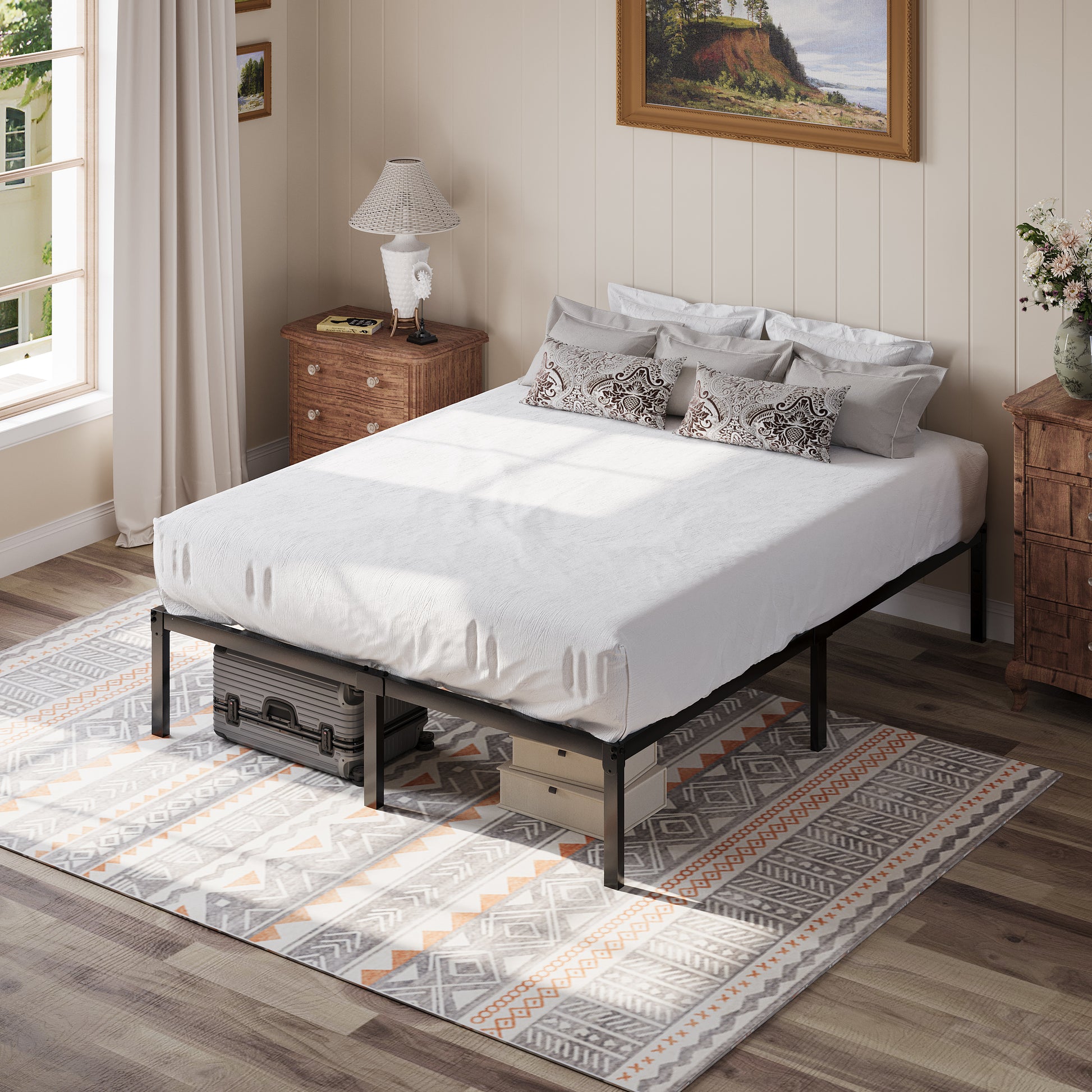Einfach Bed Frame, 12'' Metal Platform Bed with Ample Under-Bed Storage Space, Heavy Duty, No Box Spring Needed
