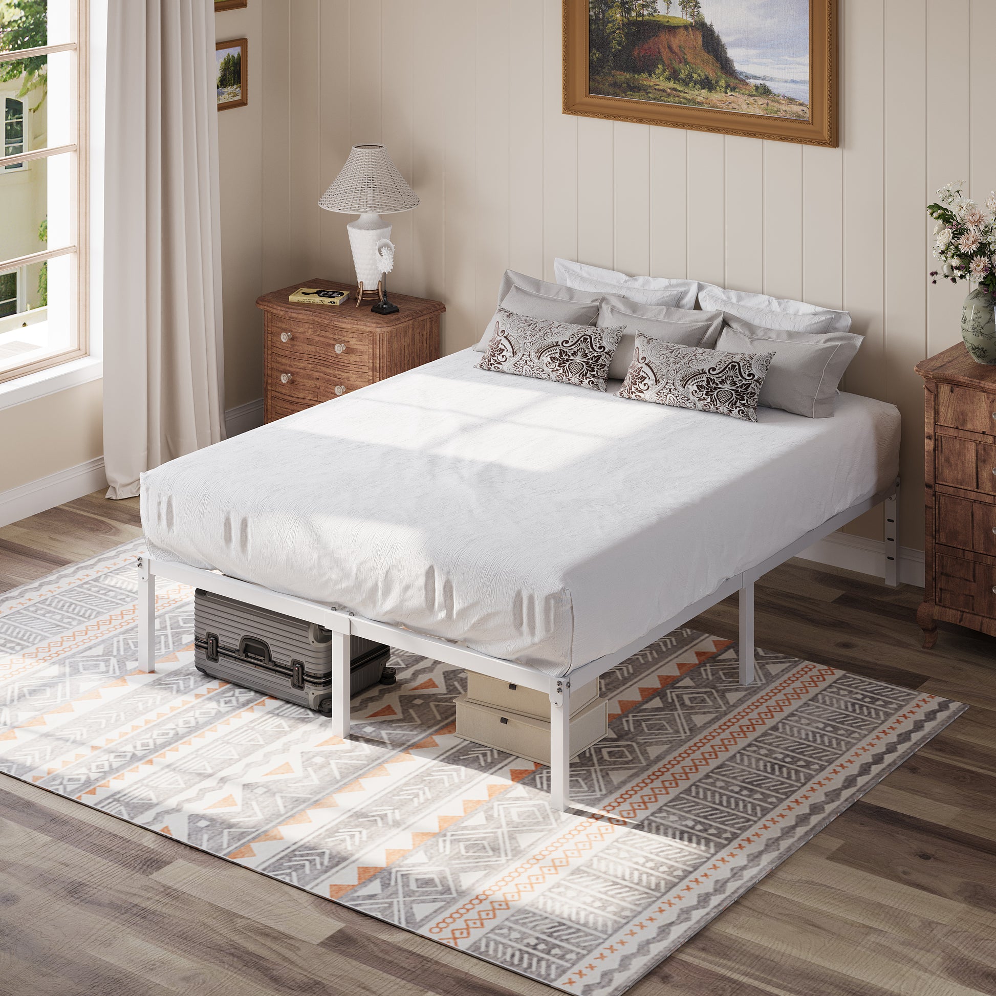 Einfach Bed Frame, 12'' Metal Platform Bed with Ample Under-Bed Storage Space, Heavy Duty, No Box Spring Needed