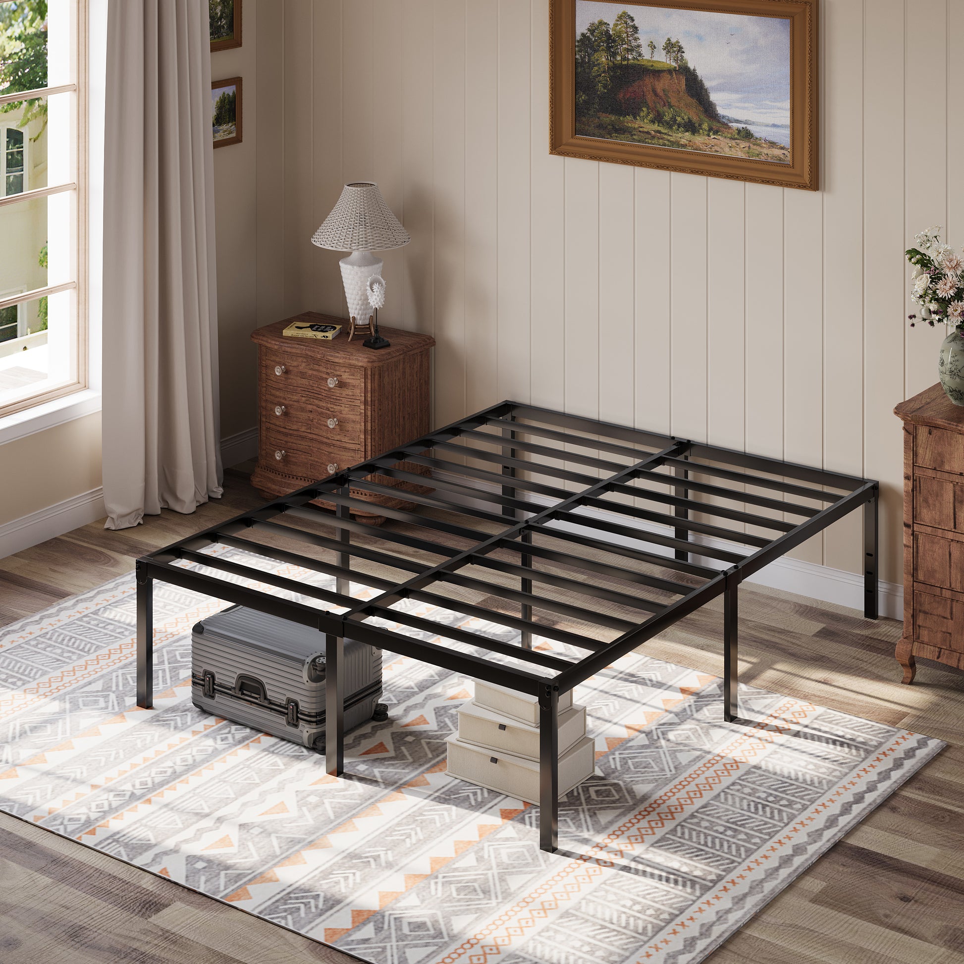 Einfach Bed Frame, 18'' Metal Platform Bed with 16.6'' Under-Bed Storage Space, Heavy Duty, No Box Spring Needed,