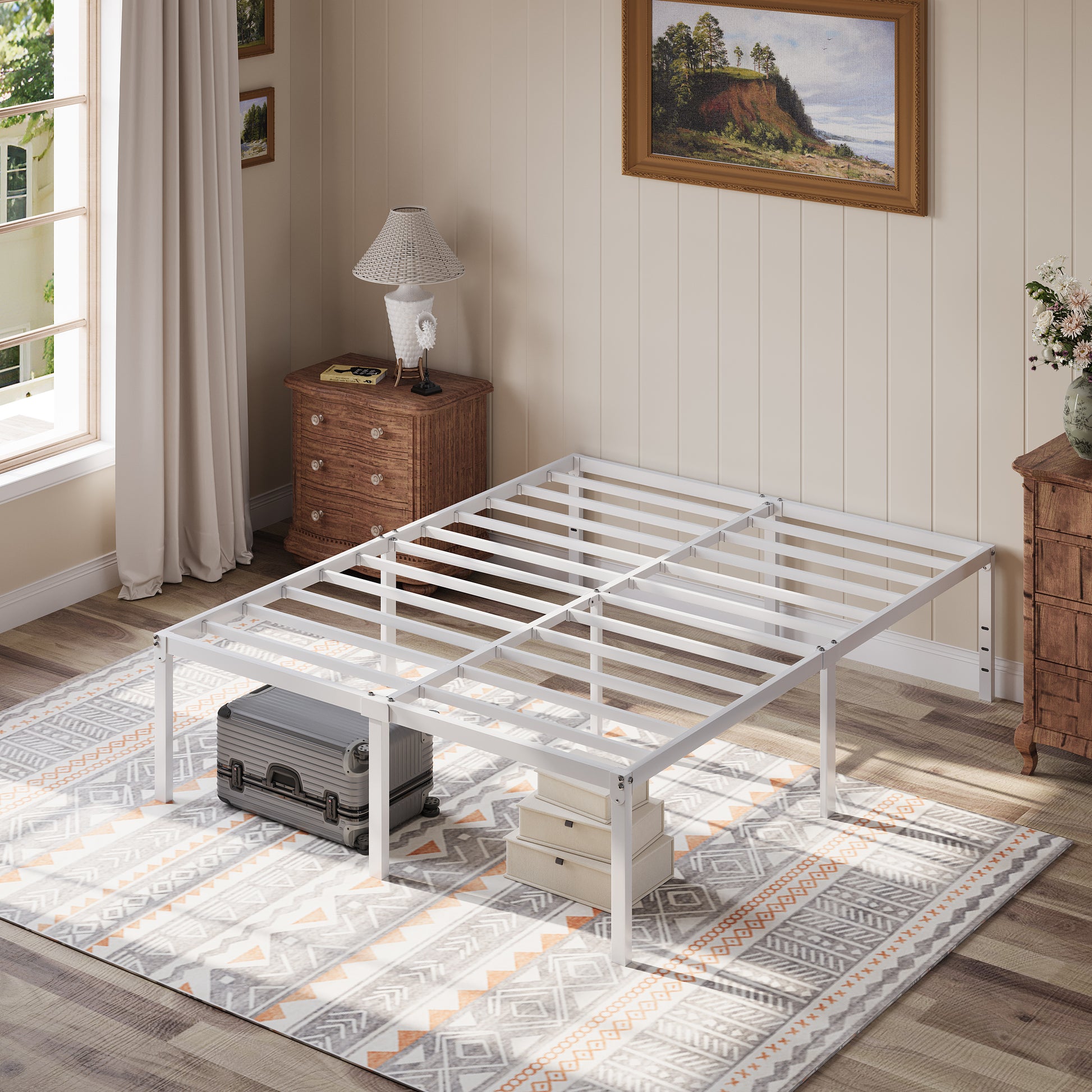 Einfach Bed Frame, 18'' Metal Platform Bed with 16.6'' Under-Bed Storage Space, Heavy Duty, No Box Spring Needed,