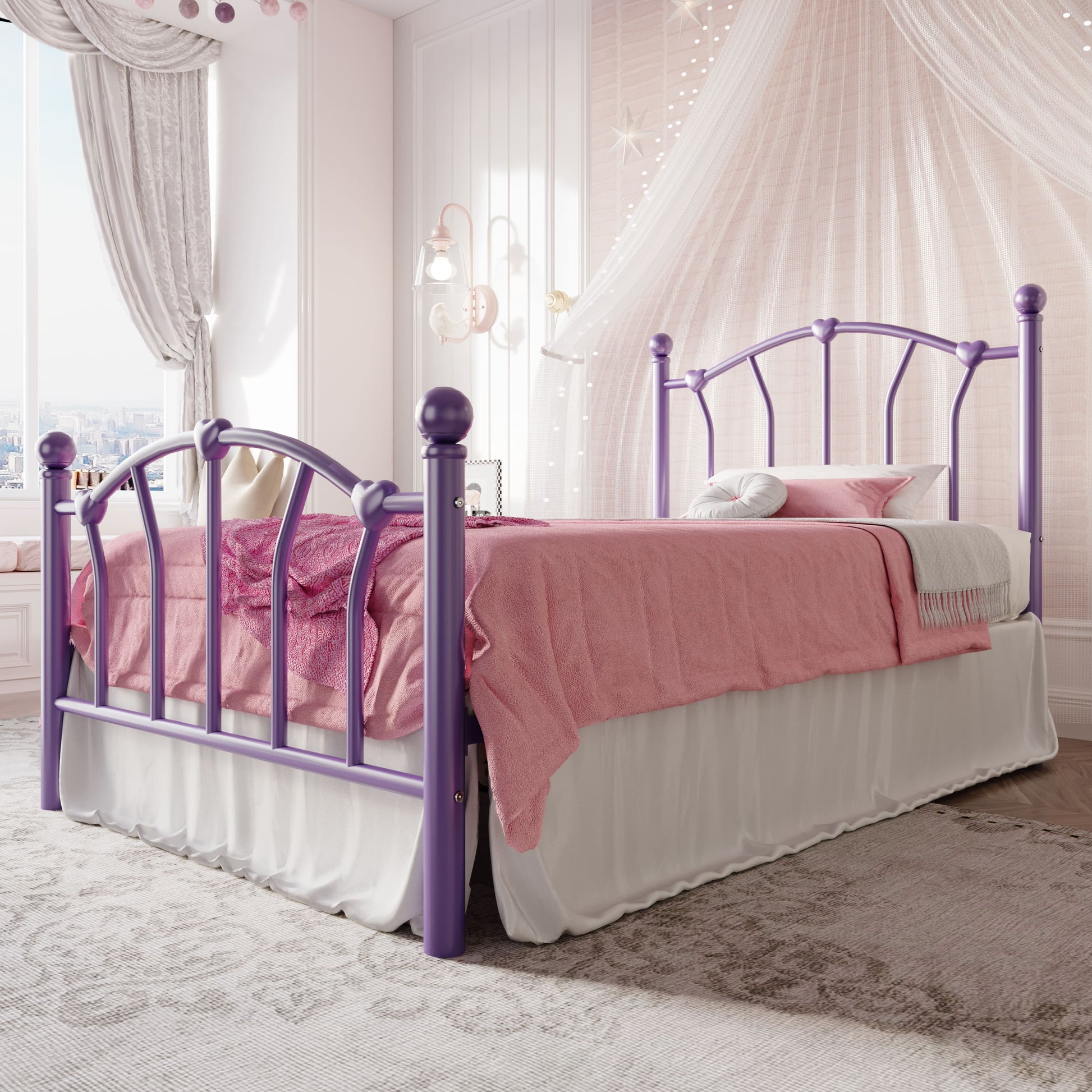 Einfach Metal Platform Bed Frame with Heart Shaped Iron-Art Headboard/Footboard, Noise Free, Easy Assembly