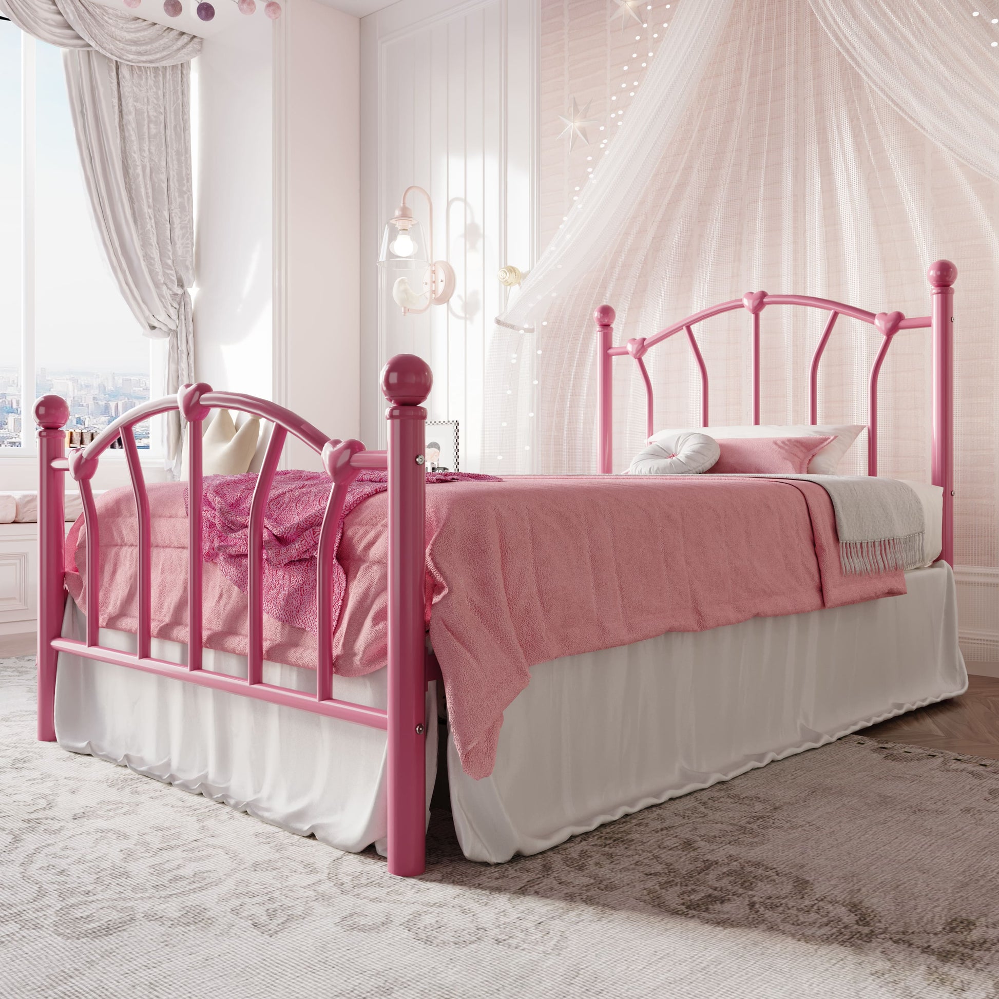 Einfach Metal Platform Bed Frame with Heart Shaped Iron-Art Headboard/Footboard, Noise Free, Easy Assembly