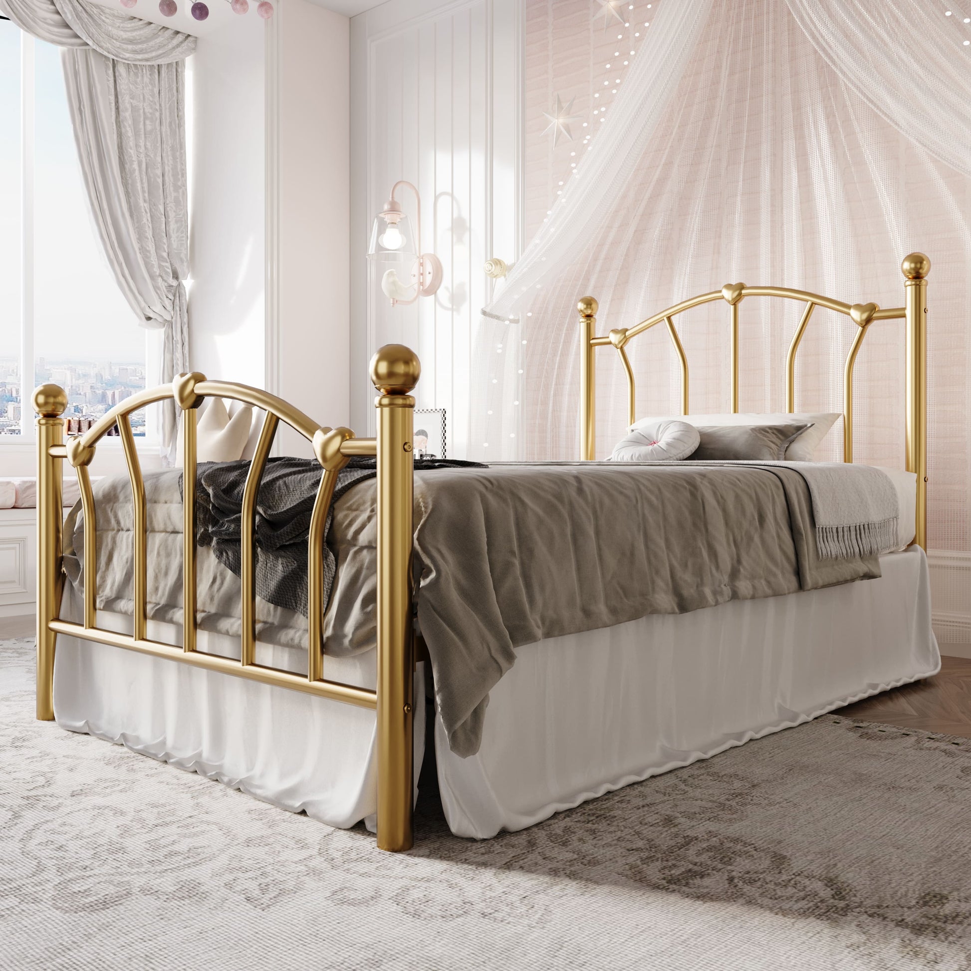 Einfach Metal Platform Bed Frame with Heart Shaped Iron-Art Headboard/Footboard, Noise Free, Easy Assembly