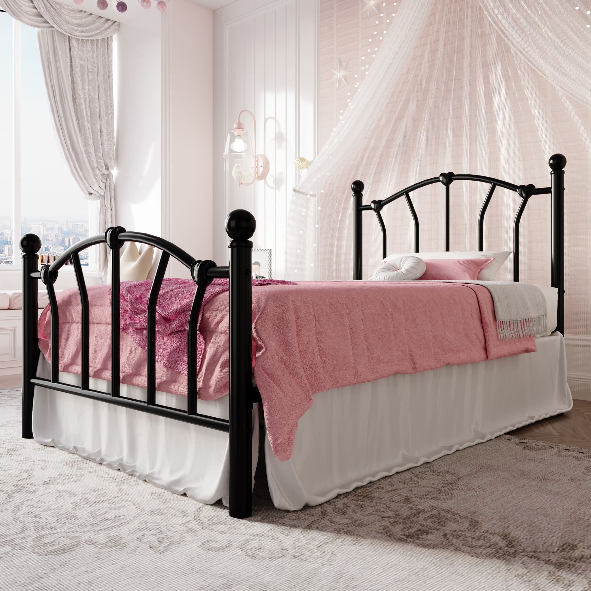 Einfach Metal Platform Bed Frame with Heart Shaped Iron-Art Headboard/Footboard, Noise Free, Easy Assembly