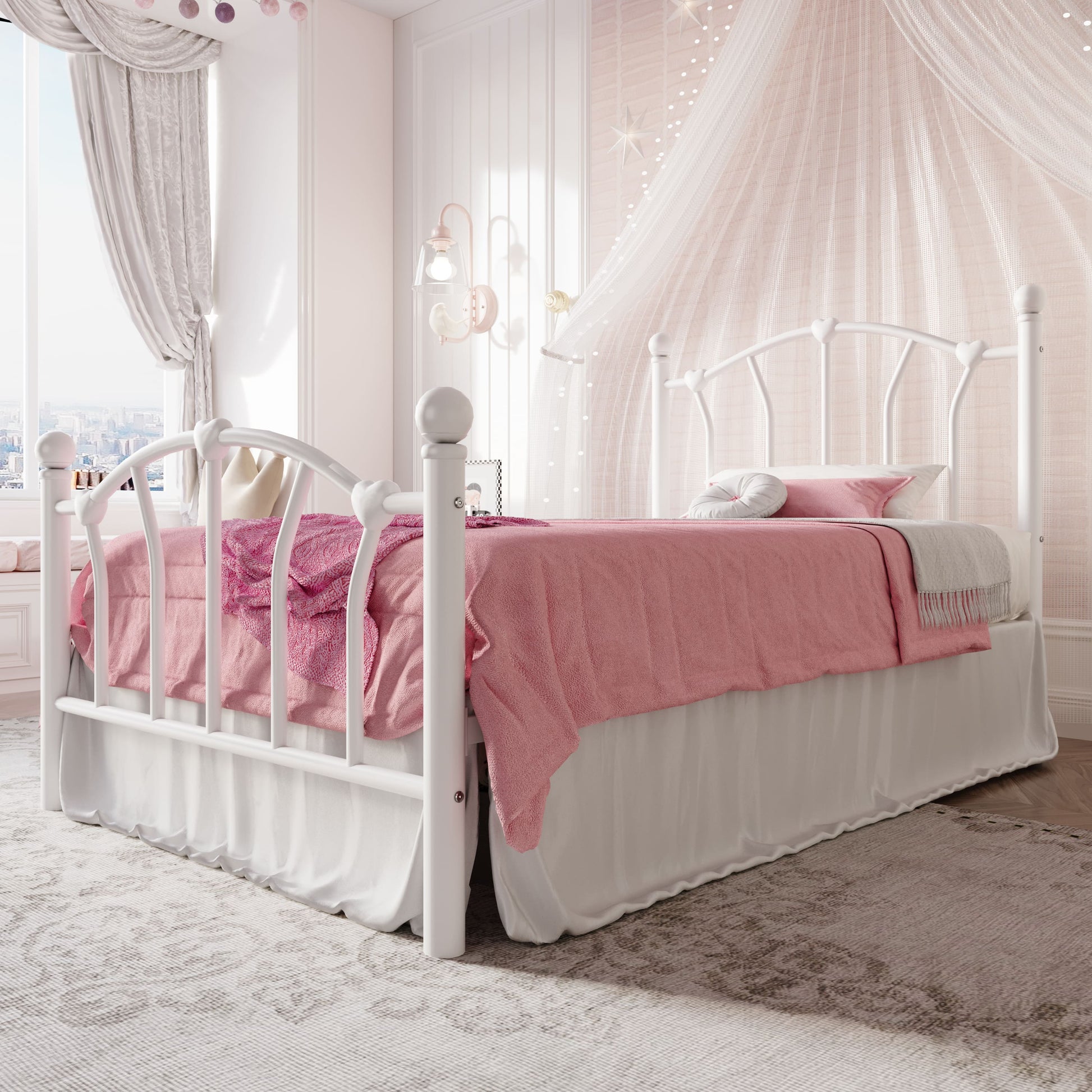 Einfach Metal Platform Bed Frame with Heart Shaped Iron-Art Headboard/Footboard, Noise Free, Easy Assembly