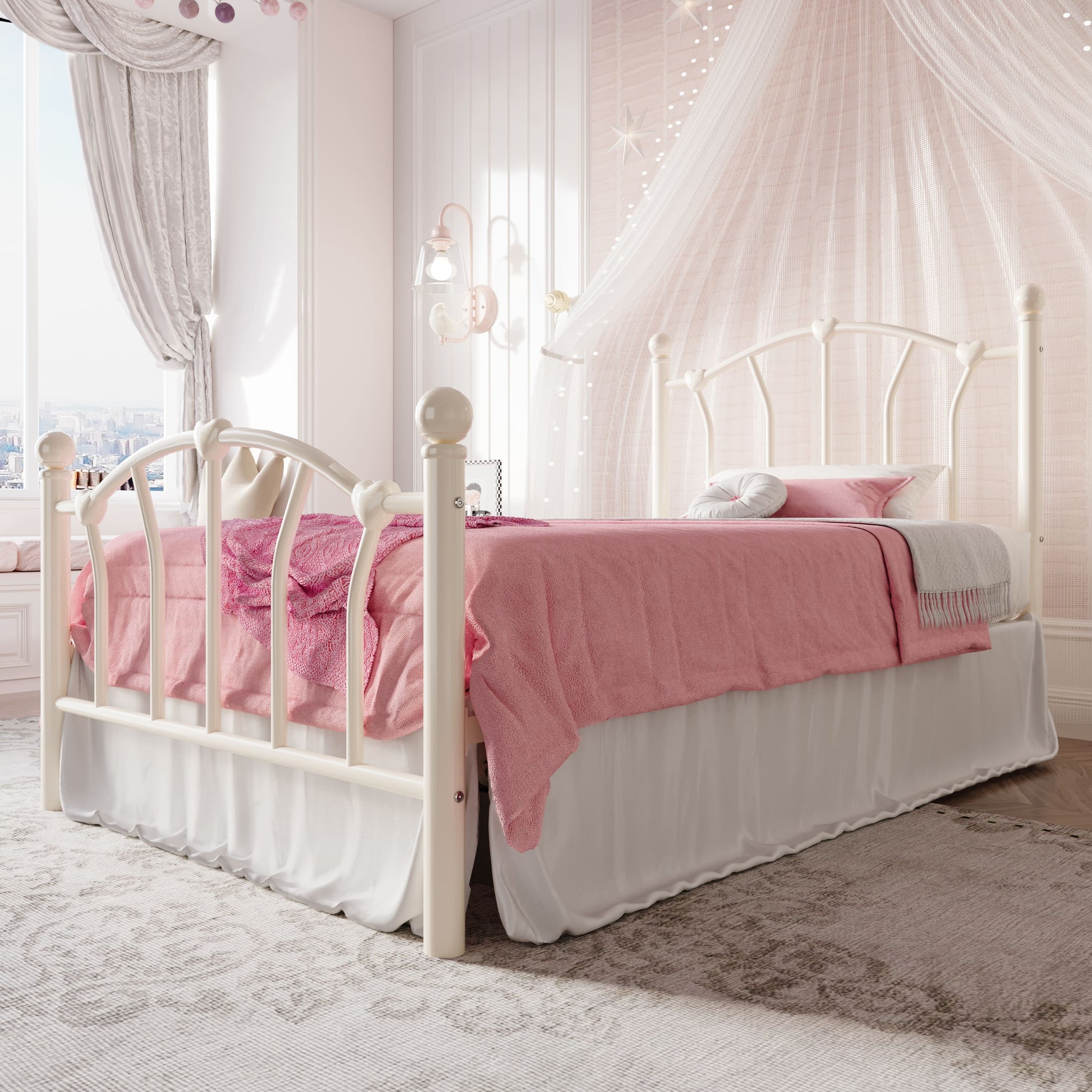 Einfach Metal Platform Bed Frame with Heart Shaped Iron-Art Headboard/Footboard, Noise Free, Easy Assembly