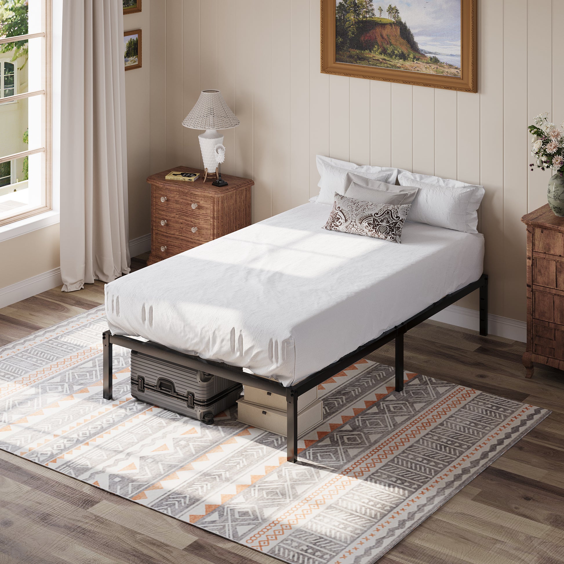Einfach Bed Frame, 12'' Metal Platform Bed with Ample Under-Bed Storage Space, Heavy Duty, No Box Spring Needed