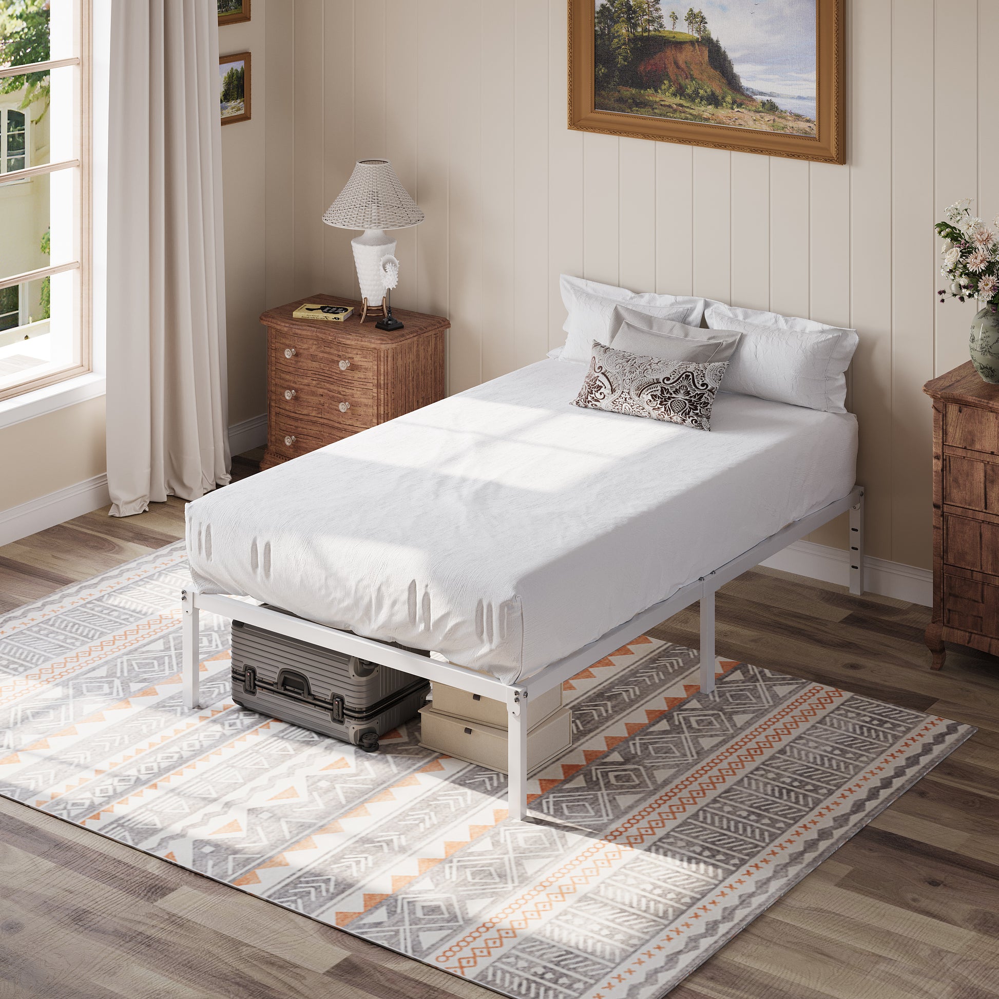 Einfach Bed Frame, 12'' Metal Platform Bed with Ample Under-Bed Storage Space, Heavy Duty, No Box Spring Needed