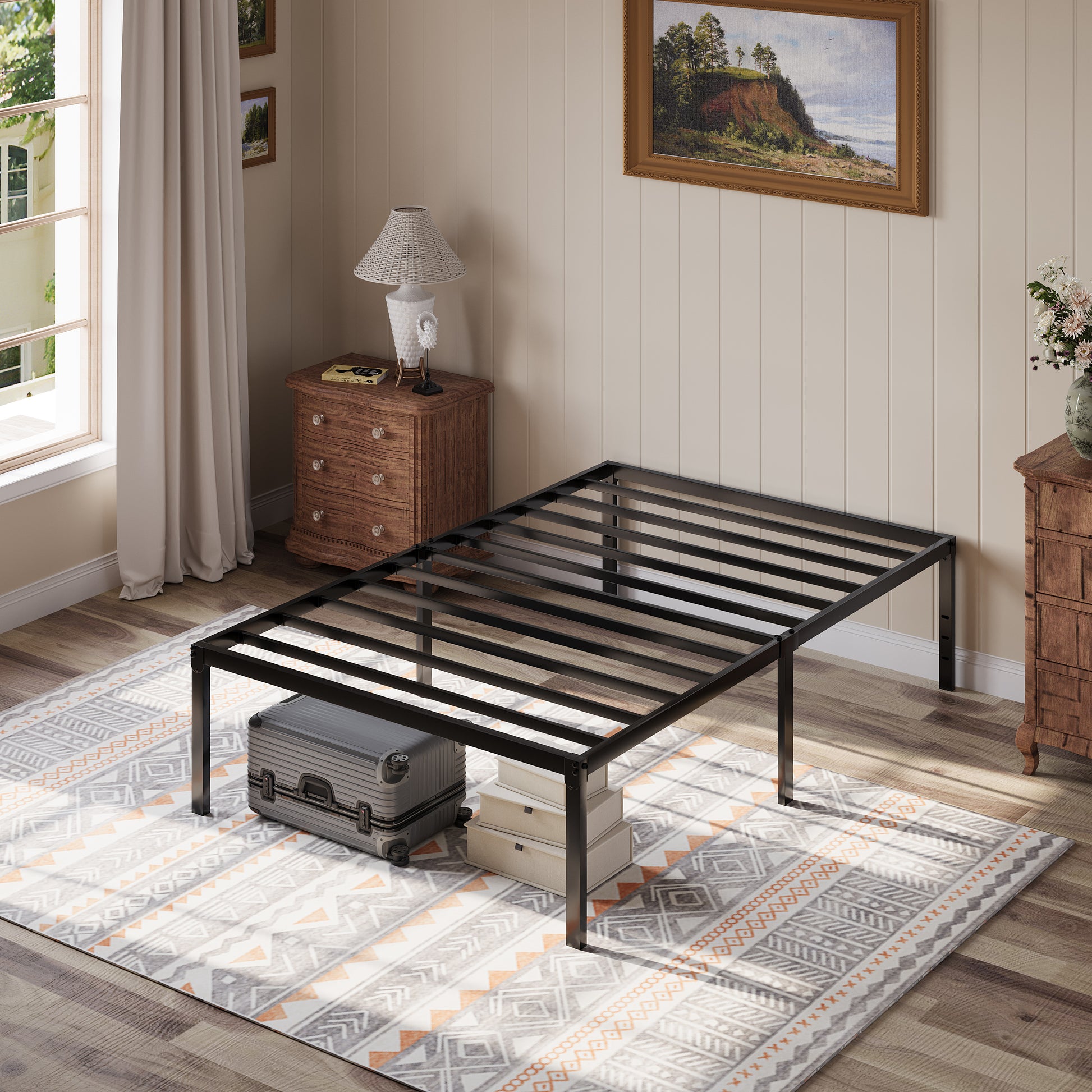 Einfach Bed Frame, 18'' Metal Platform Bed with 16.6'' Under-Bed Storage Space, Heavy Duty, No Box Spring Needed,
