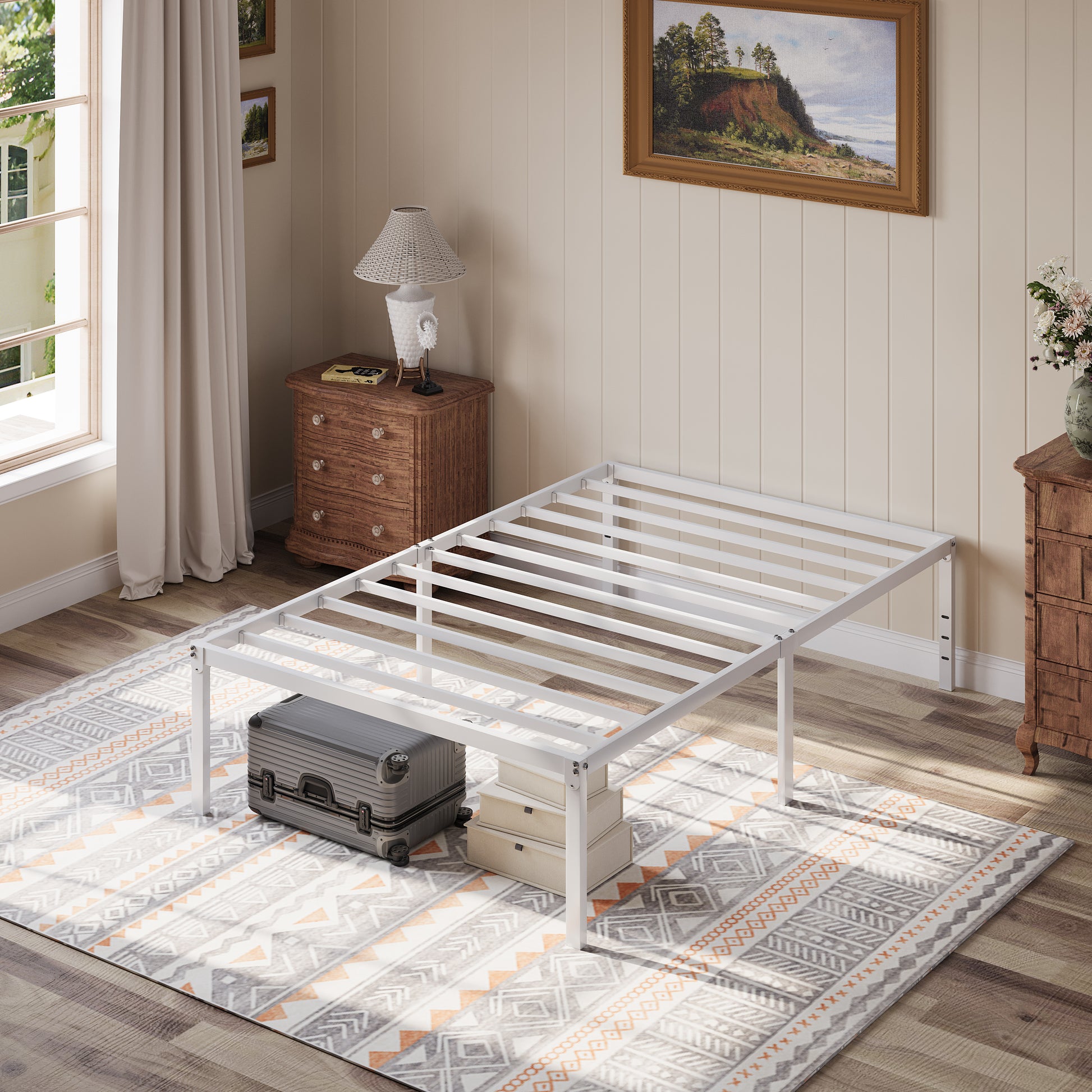 Einfach Bed Frame, 18'' Metal Platform Bed with 16.6'' Under-Bed Storage Space, Heavy Duty, No Box Spring Needed,