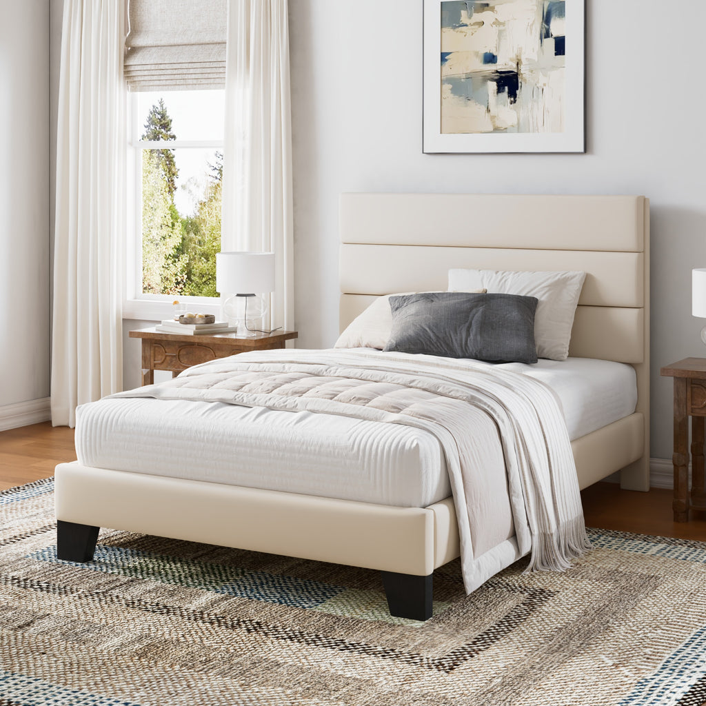 Einfach Bed Frame, Platform Bed Frame with Panel Upholstered Velvet Headboard