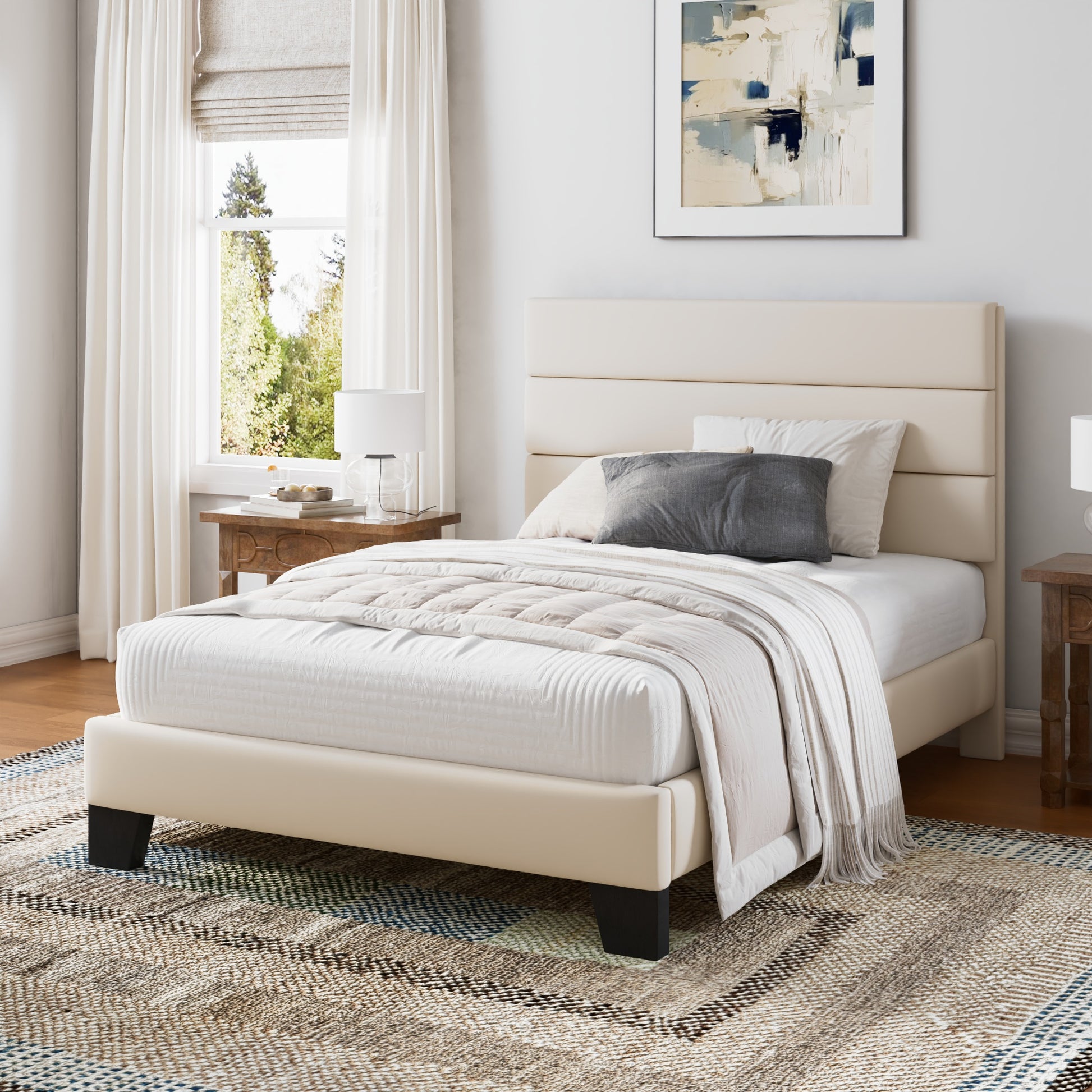 Einfach Bed Frame, Platform Bed Frame with Panel Upholstered Velvet Headboard