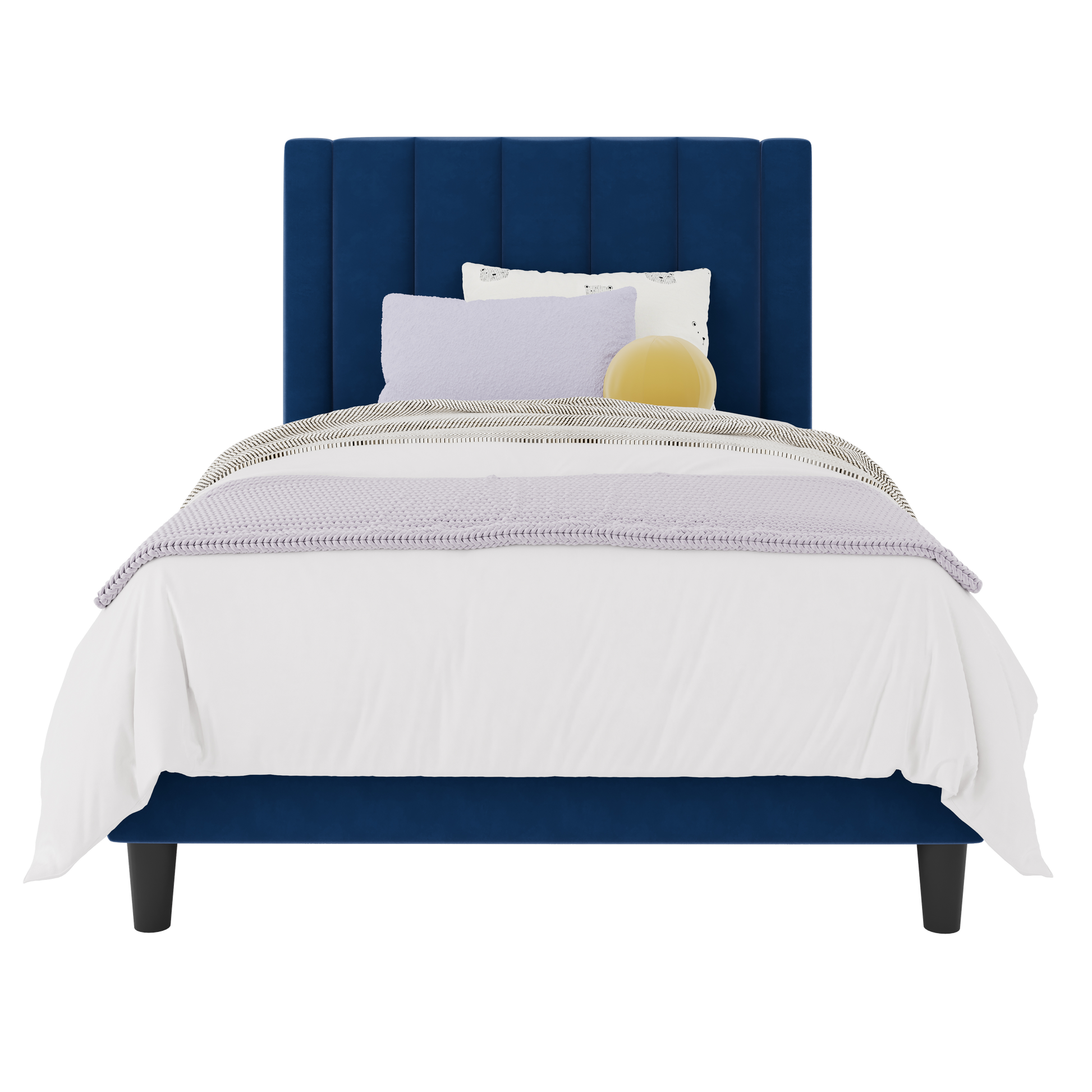 Einfach Twin Size Platform Bed Frame with Upholstered Velvet Headboard, No Box Spring Needed