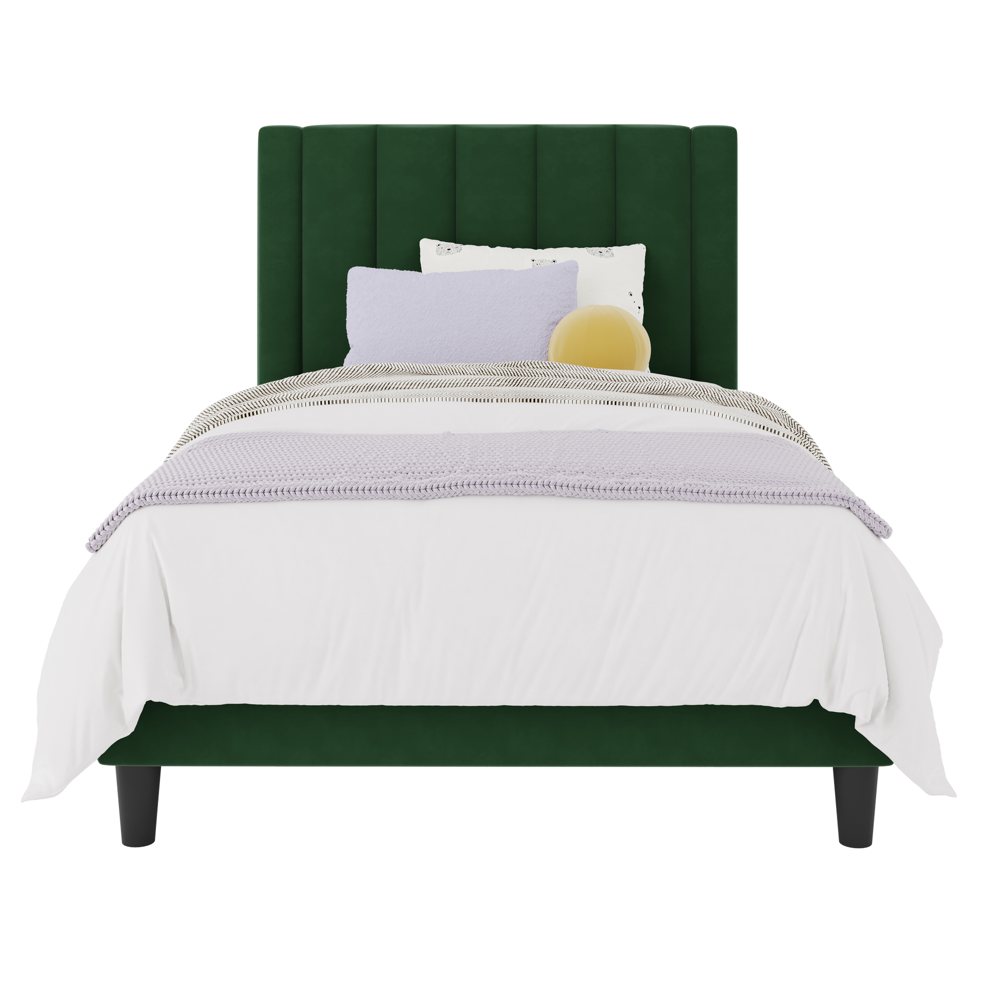 Einfach Twin Size Platform Bed Frame with Upholstered Velvet Headboard, No Box Spring Needed