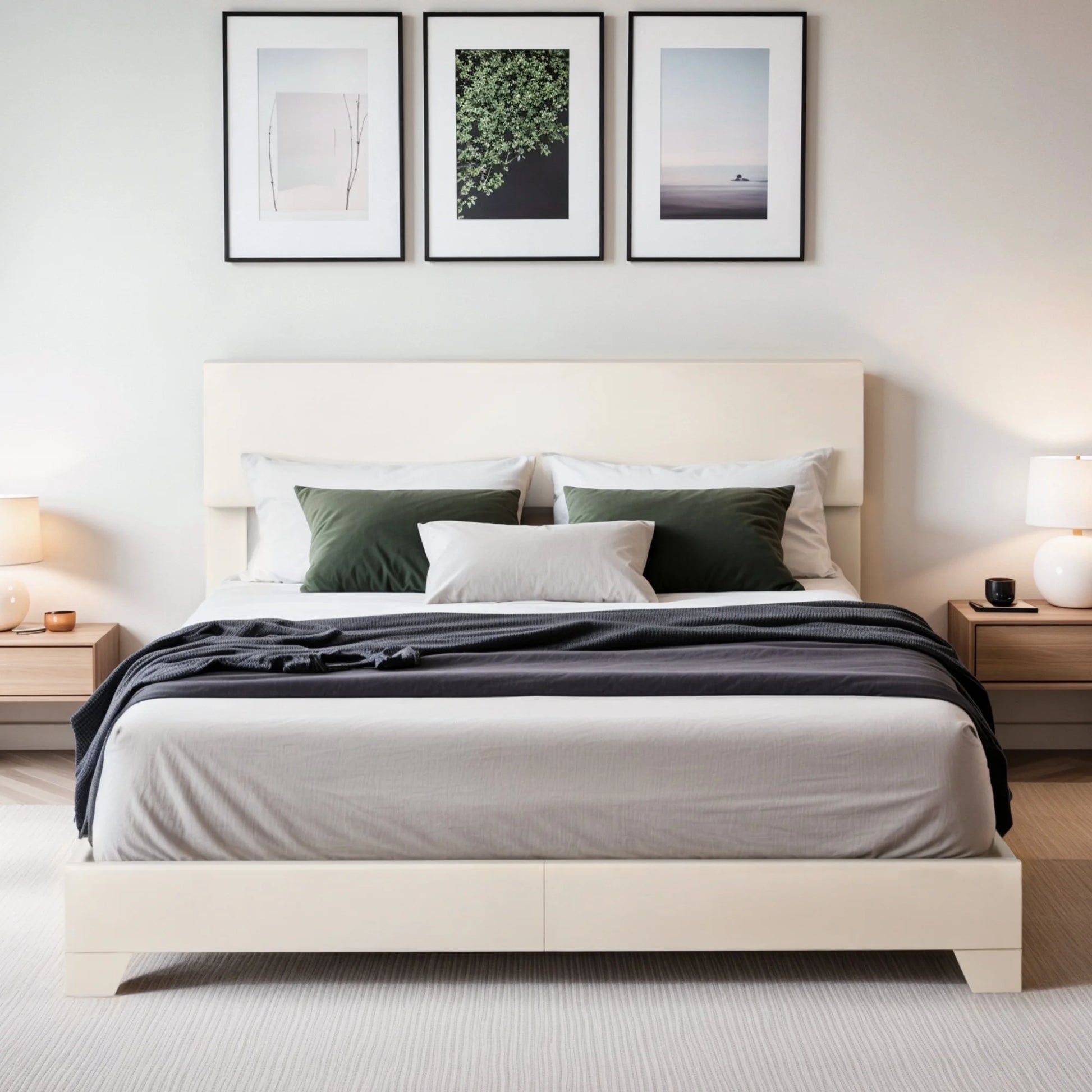 Einfach Leather Upholstered Bed Frame with Adjustable Headboard, No Box Spring Needed, Low